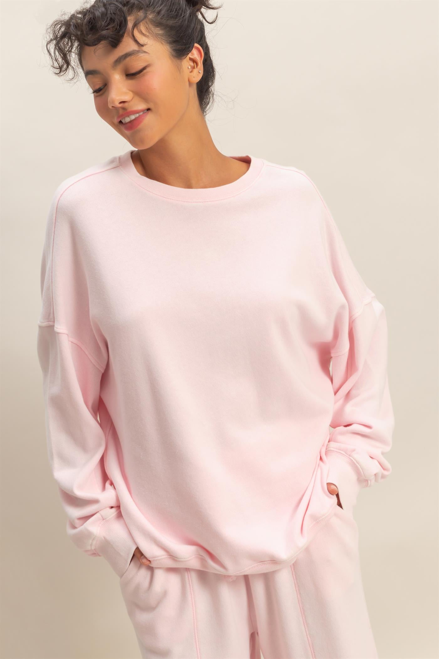 Wholesale Acid Wash Oversized Sweatshirt Sweatshirts DZ26A984 SOFT PINK DOUBLE ZERO