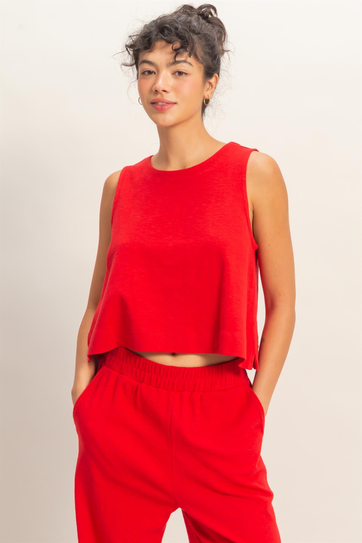 Wholesale Sleeveless Boxy Fit Crew Neck Top Clothing Tops DZ26C090 RED DOUBLE ZERO