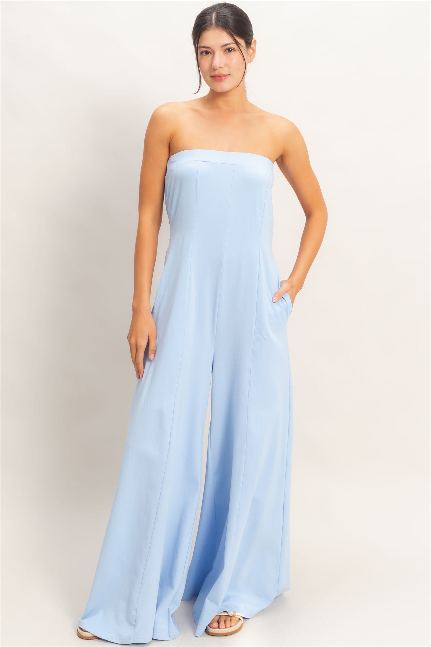 Wholesale Strapless Wide-Leg Jumpsuit Clothing HF26C314 BLUE HYFVE
