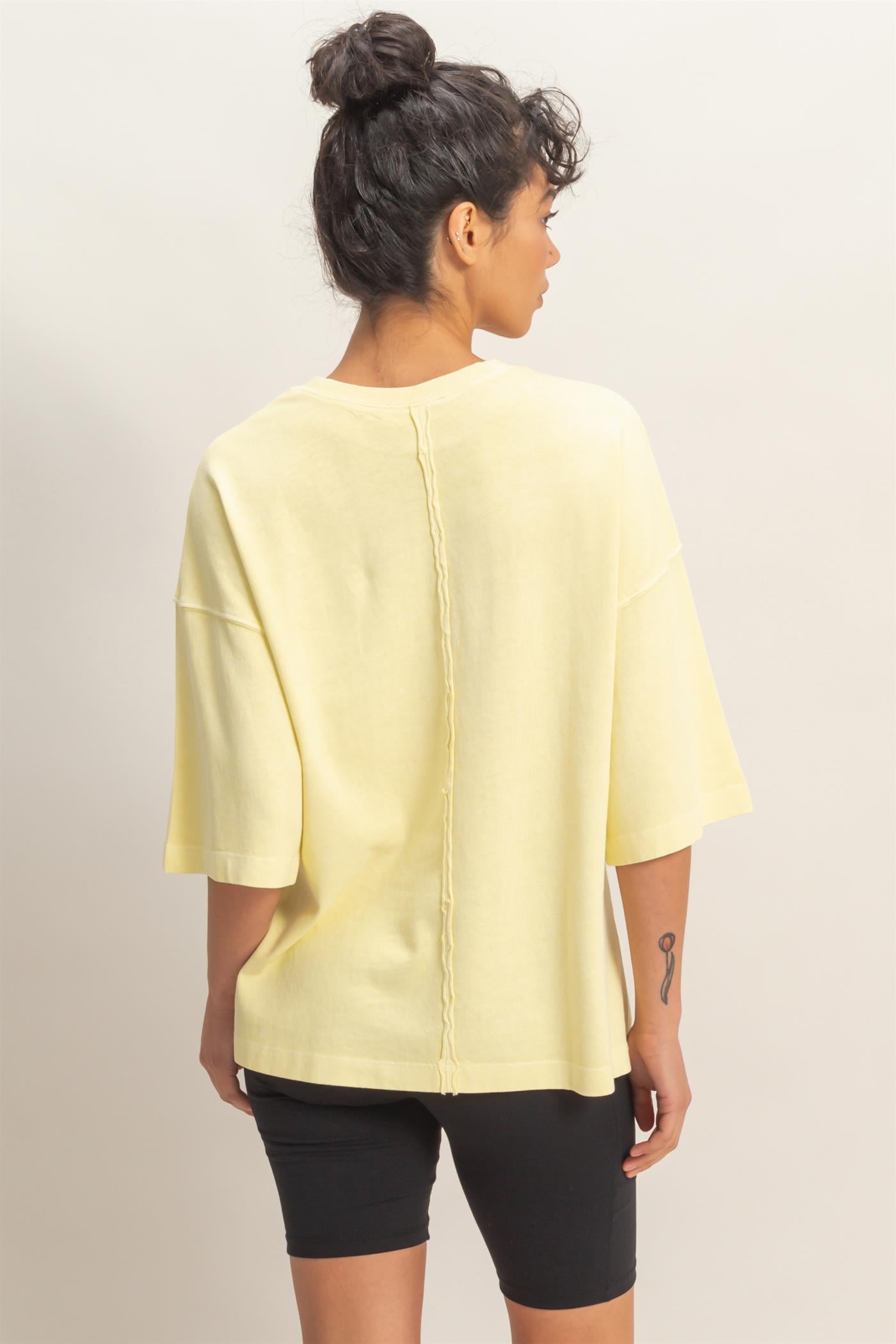 Wholesale Pigment Dye Oversized Half-Sleeve T-Shirt Clothing Tops DZ26A459 PALE YELLOW DOUBLE ZERO
