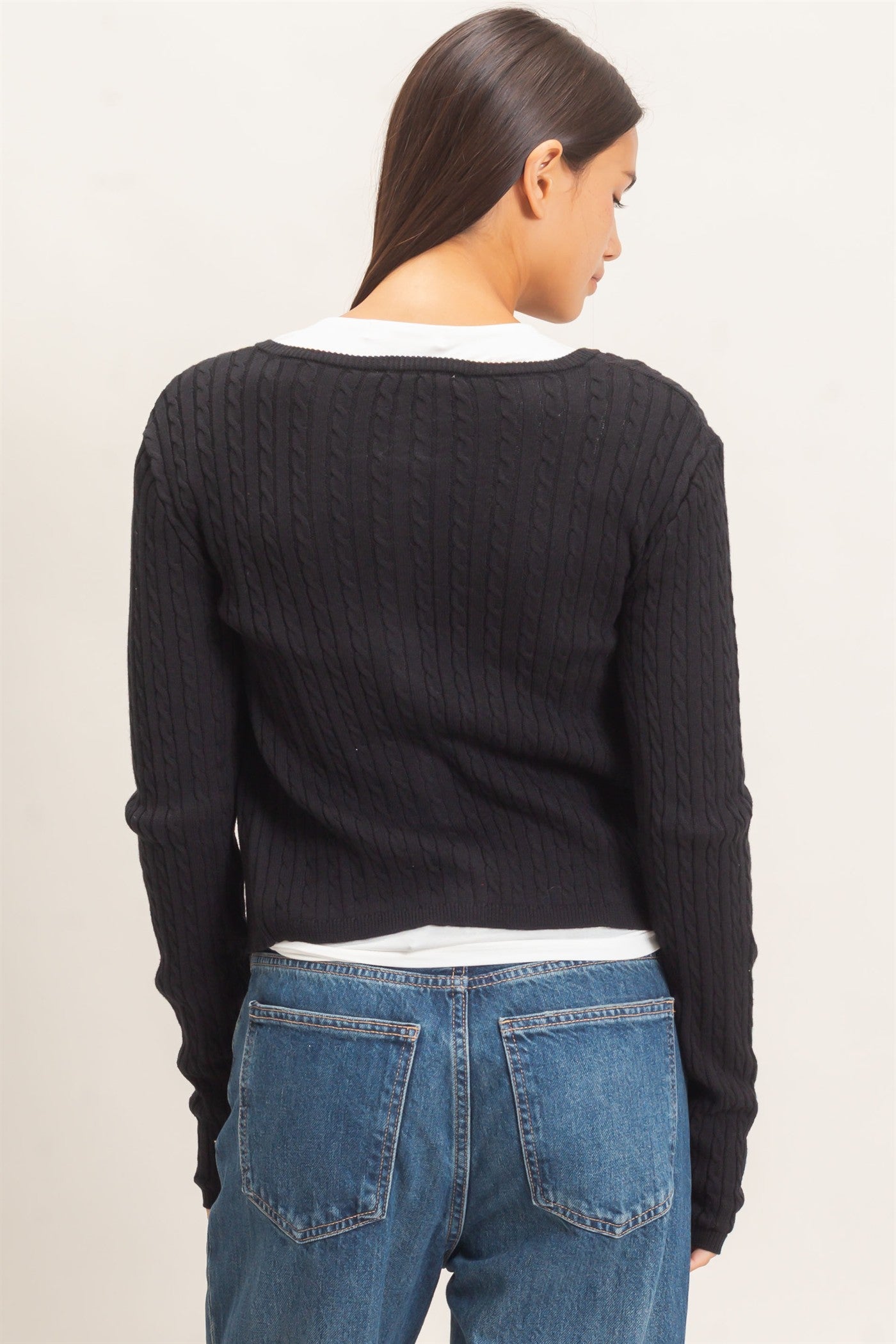 Wholesale Cable Knit Cardigan Cardigans DZ26E256 BLACK DOUBLE ZERO