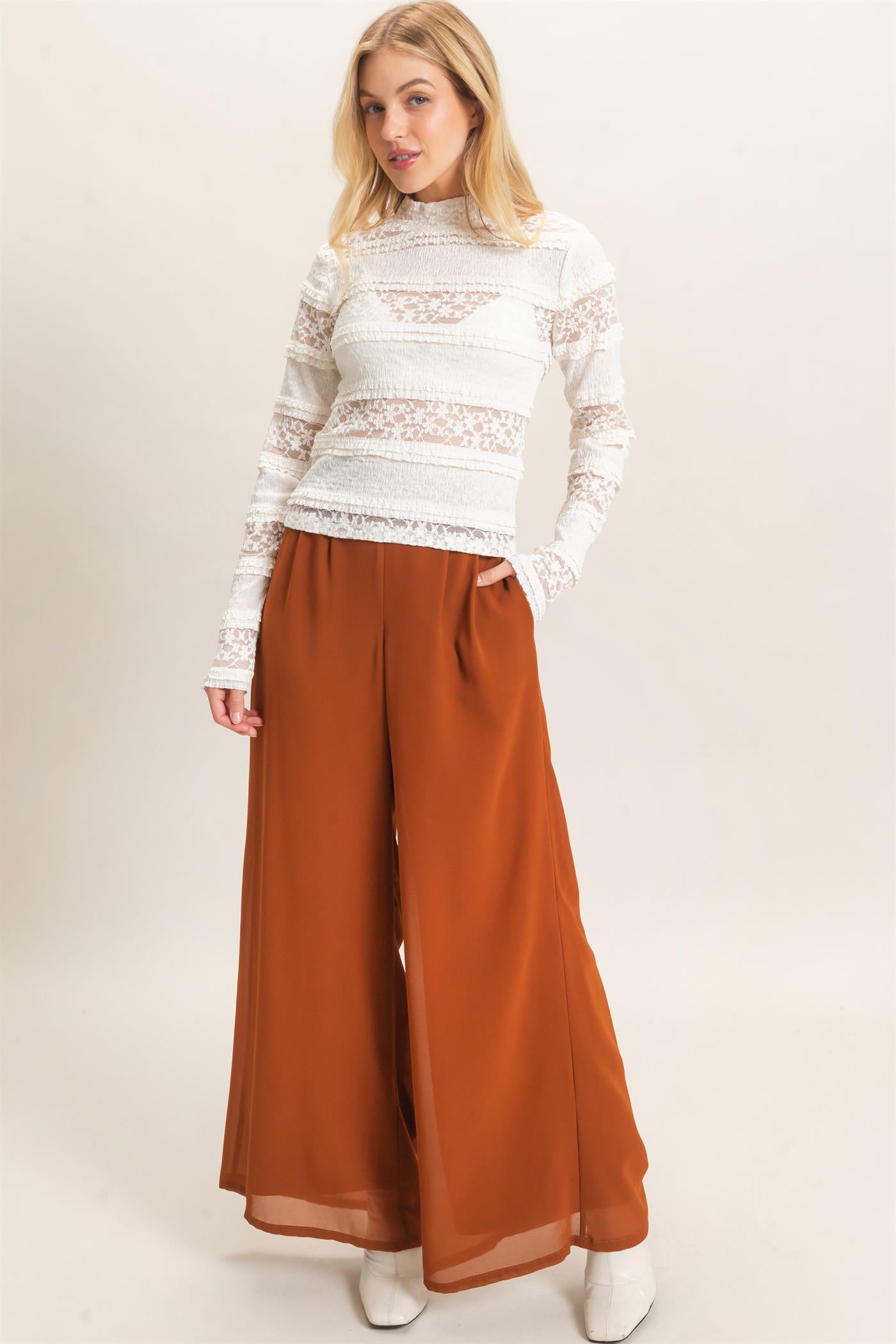 Wholesale Wide-Leg High Waist Pants Pants HF26F068-D CAMEL HYFVE