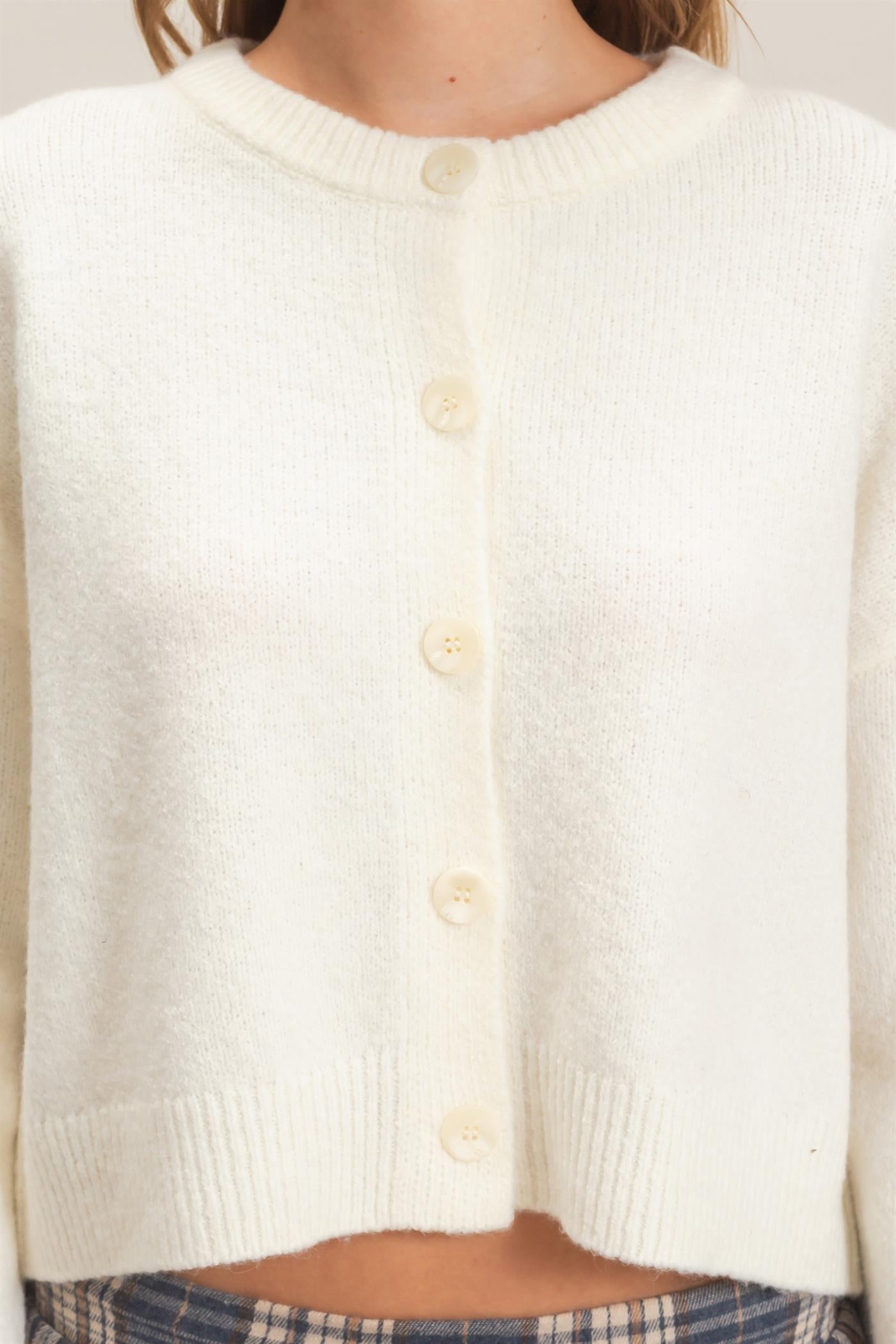 Wholesale Crew Neck Cardigan Sweater Cardigans HF26E226-D CREAM HYFVE