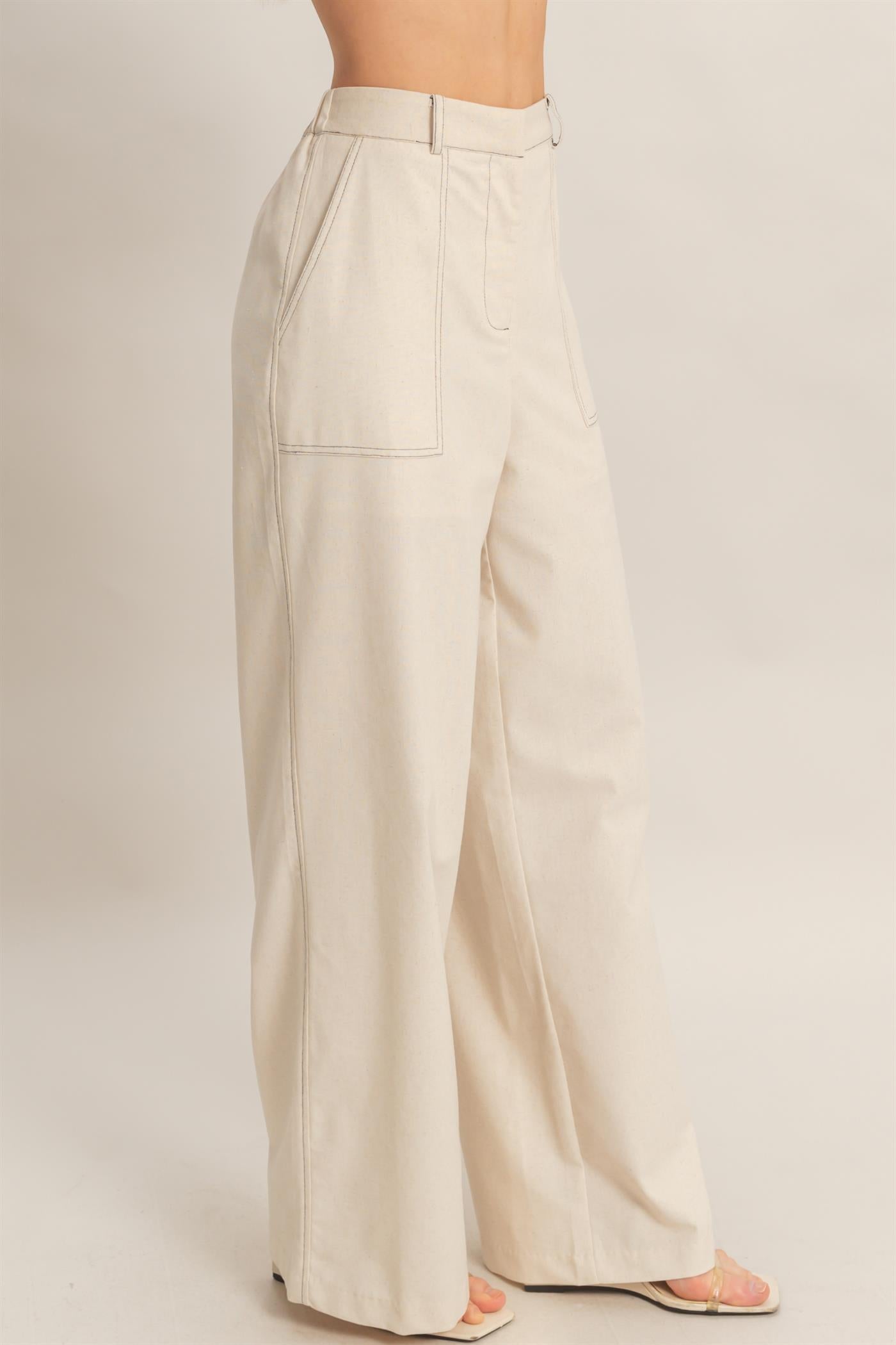 Wholesale Wide-Leg Pants With Pockets Pants HF26C402 OATMEAL HYFVE