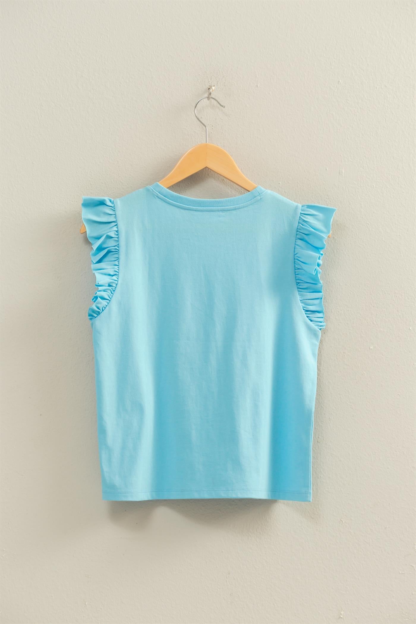 Wholesale Ruffle Cap Sleeve Crew Neck Top Clothing Tops DZ26C070 BLUE DOUBLE ZERO