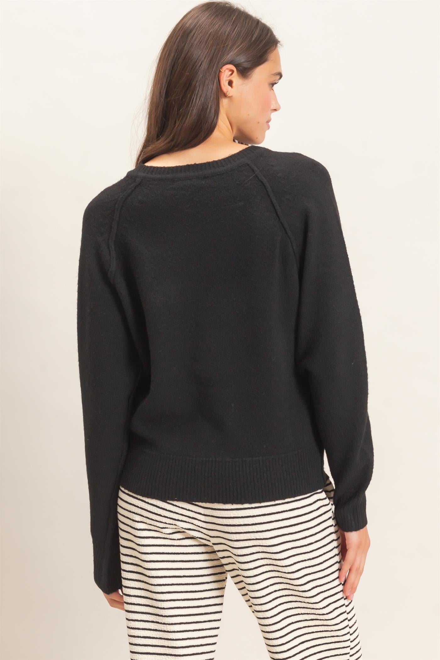 Wholesale Button Front Raglan Sweater Sweaters HF26E152 BLACK HYFVE