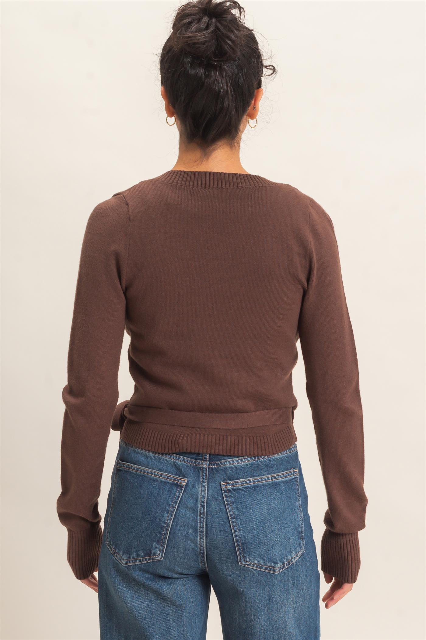 Wholesale Wrap Knit Cardigan Sweaters DZ26F393 DARK BROWN DOUBLE ZERO