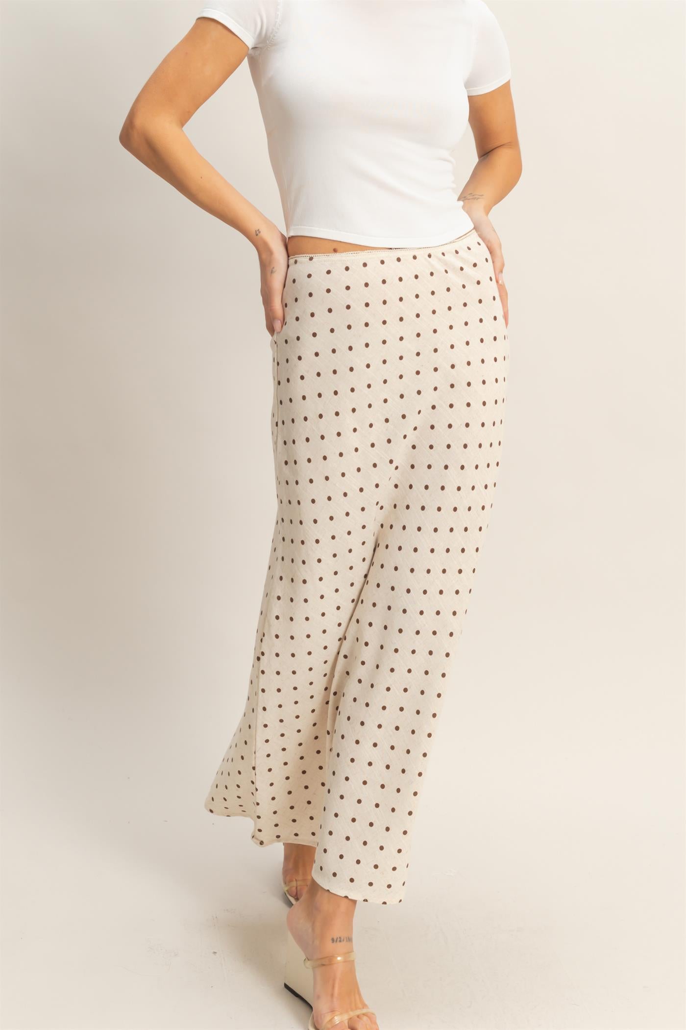 Wholesale Polka Dot A-Line Skirt Skirts HF26E416-D OATMEAL HYFVE