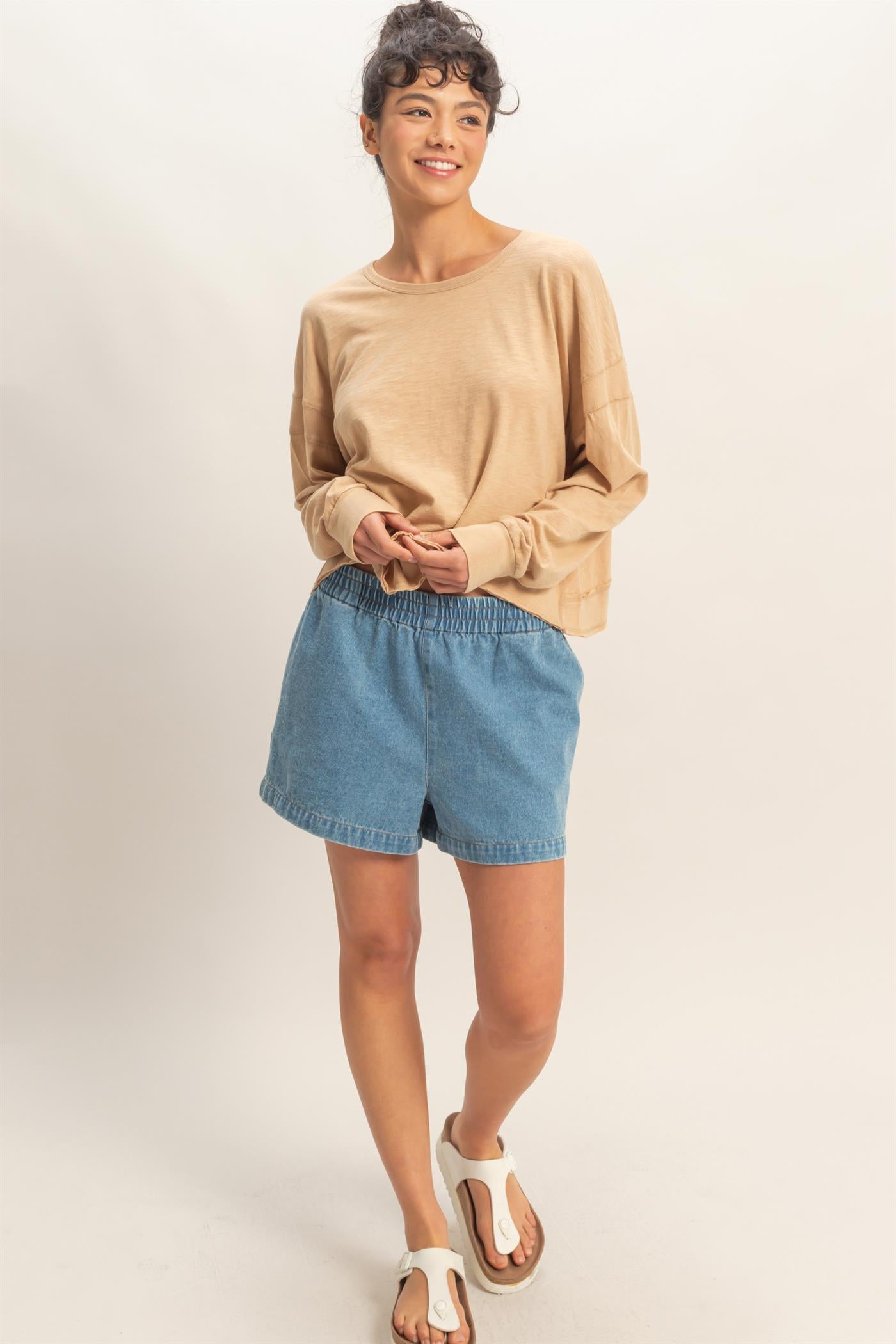 Wholesale Cross Detail Open Back Long-Sleeve Top Clothing Tops DZ26C731 DARK TAUPE DOUBLE ZERO