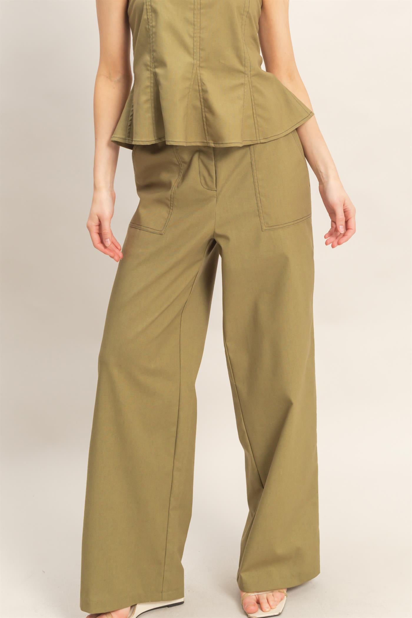 Wholesale Wide-Leg Pants With Pockets Pants HF26C402 OLIVE HYFVE