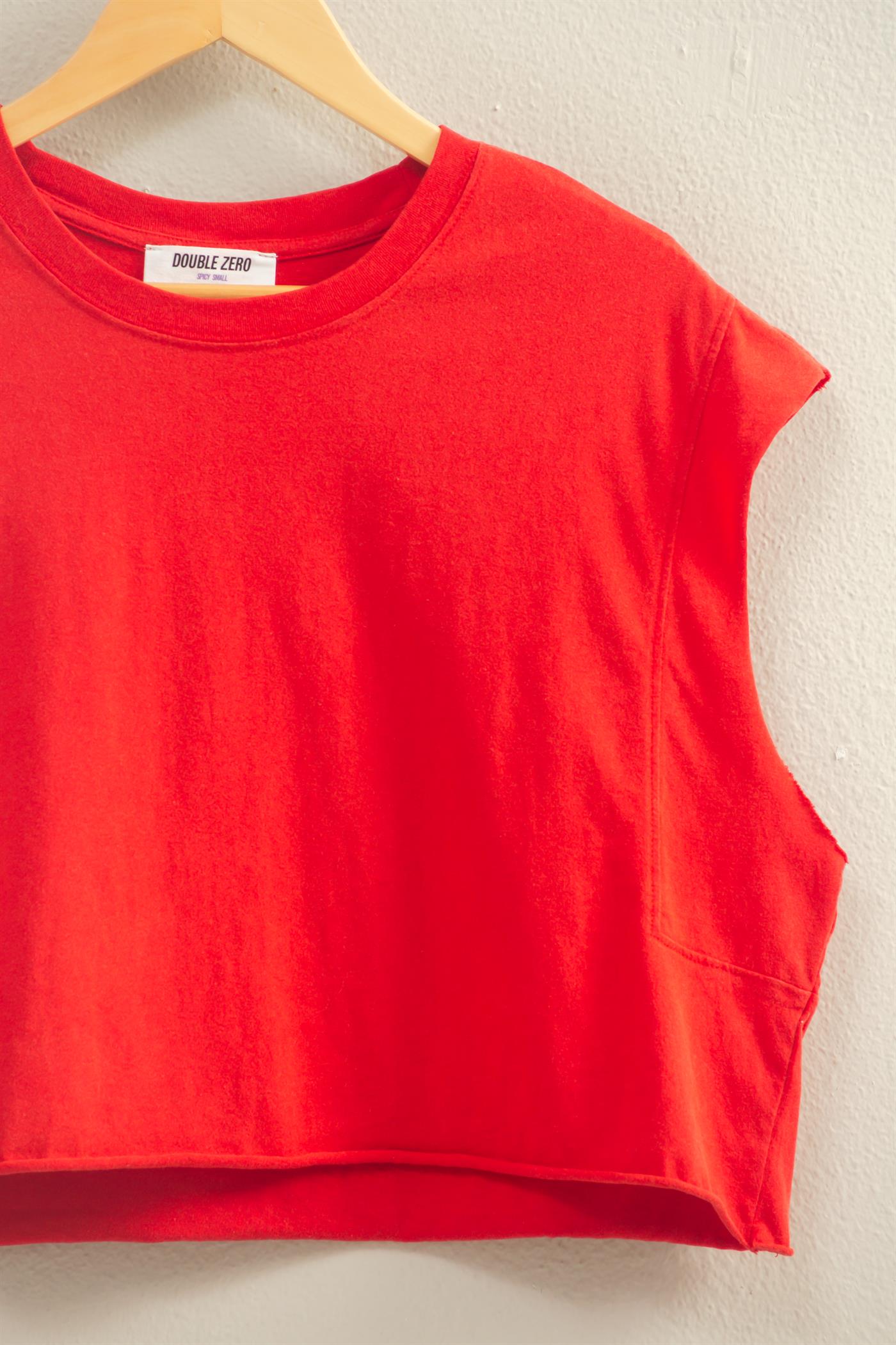 Wholesale Crew Neck Boxy Sleeveless Cropped Top Clothing Tops DZ26A224 RED DOUBLE ZERO