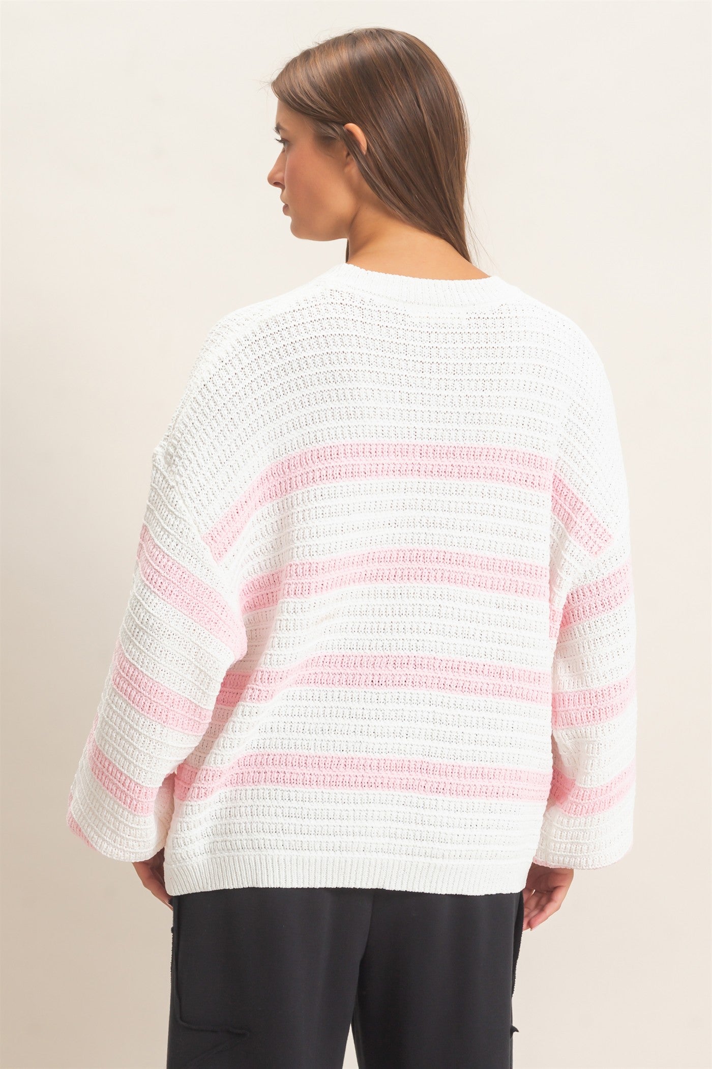 Wholesale Striped Oversized Sweater Sweaters DZ27A192 PINK DOUBLE ZERO