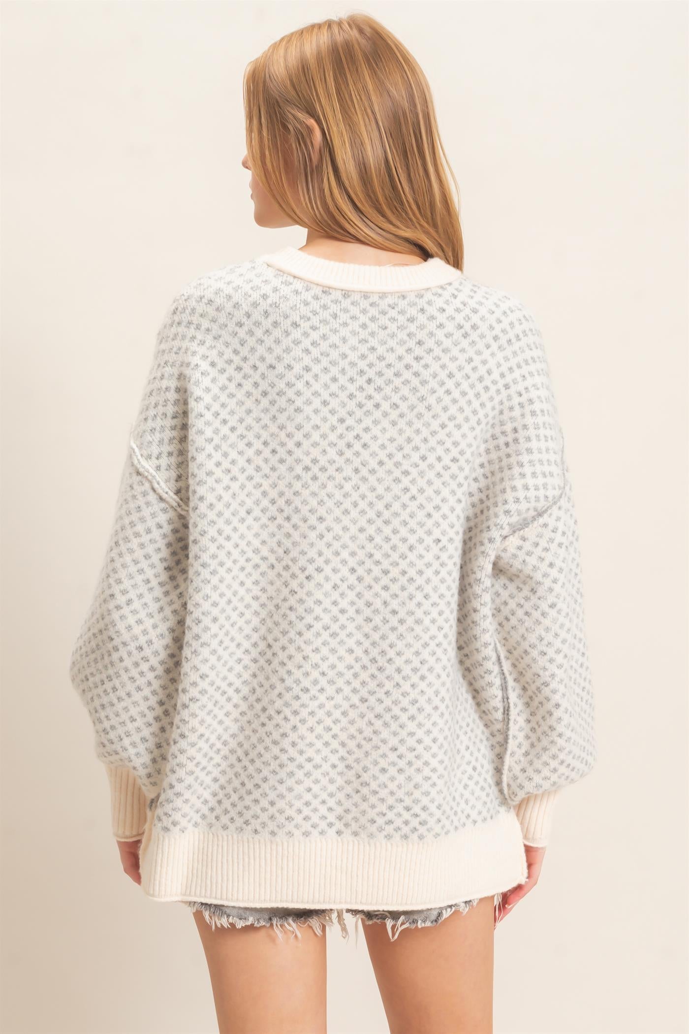 Wholesale Diamond Jacquard Knit Sweater Sweaters HF26E891 CREAM HYFVE