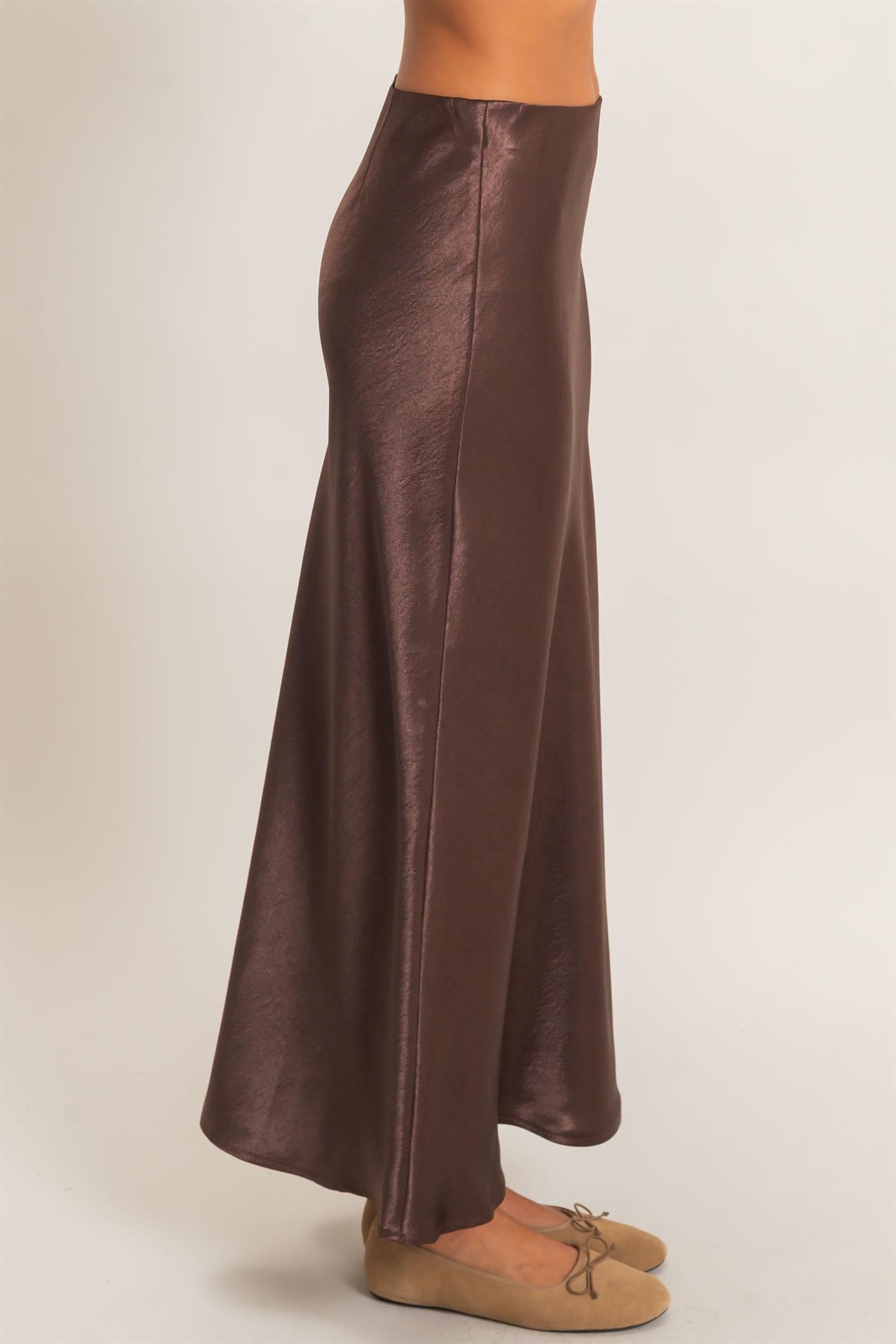 Wholesale Satin Midi Skirt Skirts DZ26C962 DARK BROWN DOUBLE ZERO