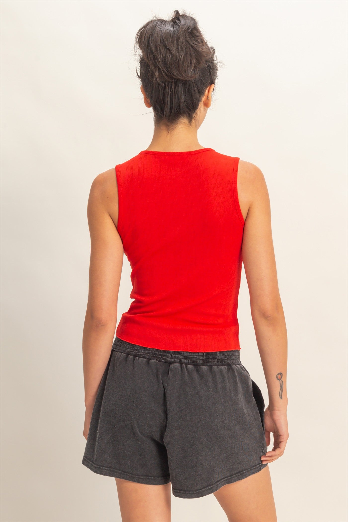 Wholesale Sleeveless Pointelle Button Front Top Clothing Tops DZ26A759 RED DOUBLE ZERO