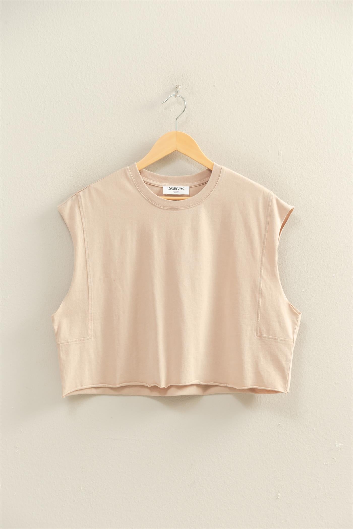Wholesale Crew Neck Boxy Sleeveless Cropped Top Clothing Tops DZ26A224 TAUPE DOUBLE ZERO