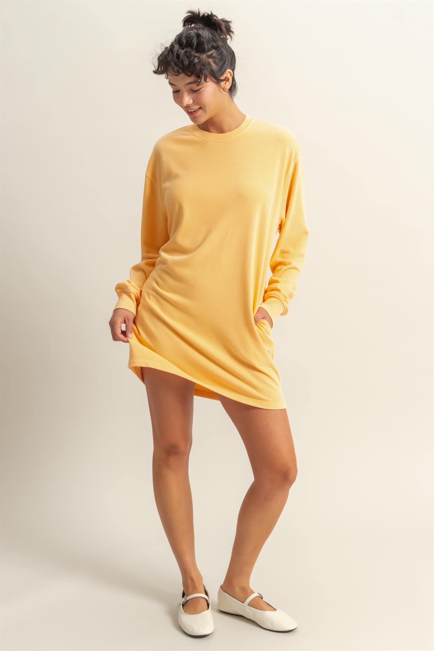 Wholesale Long Sleeve Oversized Mini Dress Dresses DZ25E114 ORANGE DOUBLE ZERO
