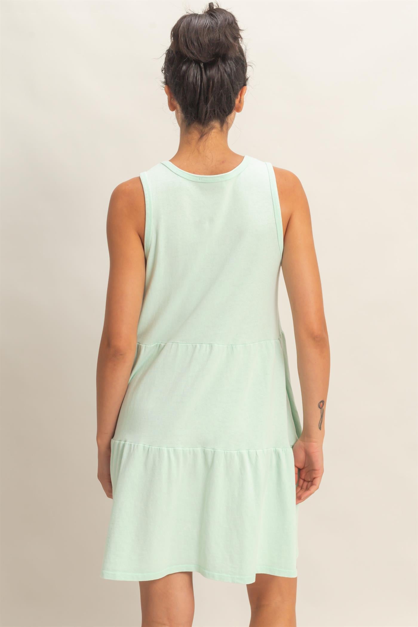 Wholesale Sleeveless Crewneck Tiered Mini Dress Dresses DZ26C208 MINT DOUBLE ZERO