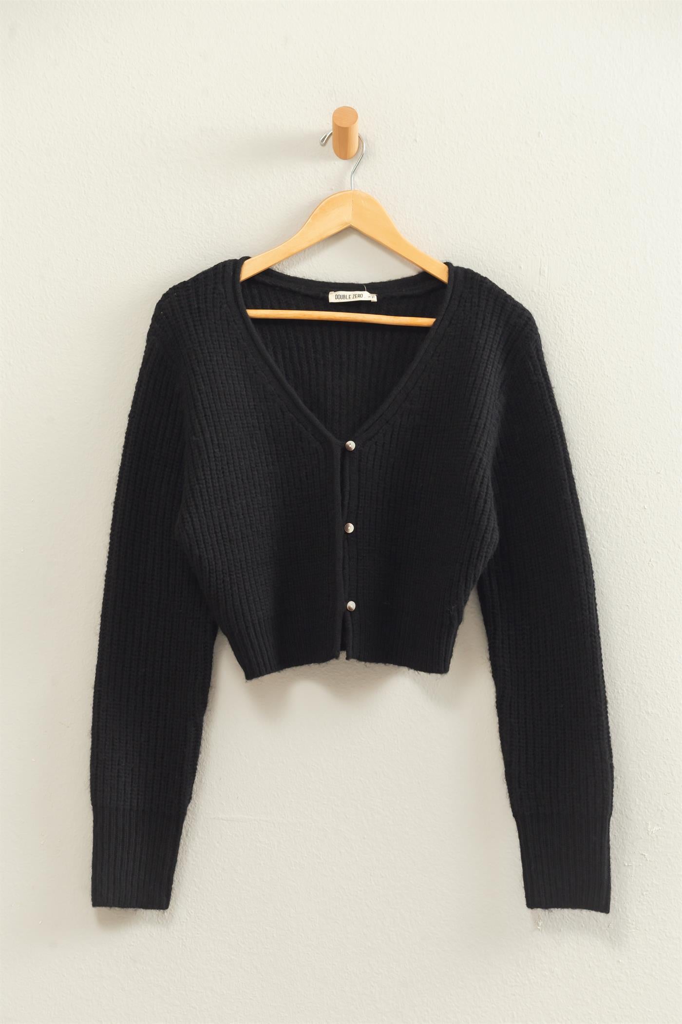 Wholesale V-Neck Ribbed Cardigan Cardigans DZ26E106 BLACK DOUBLE ZERO