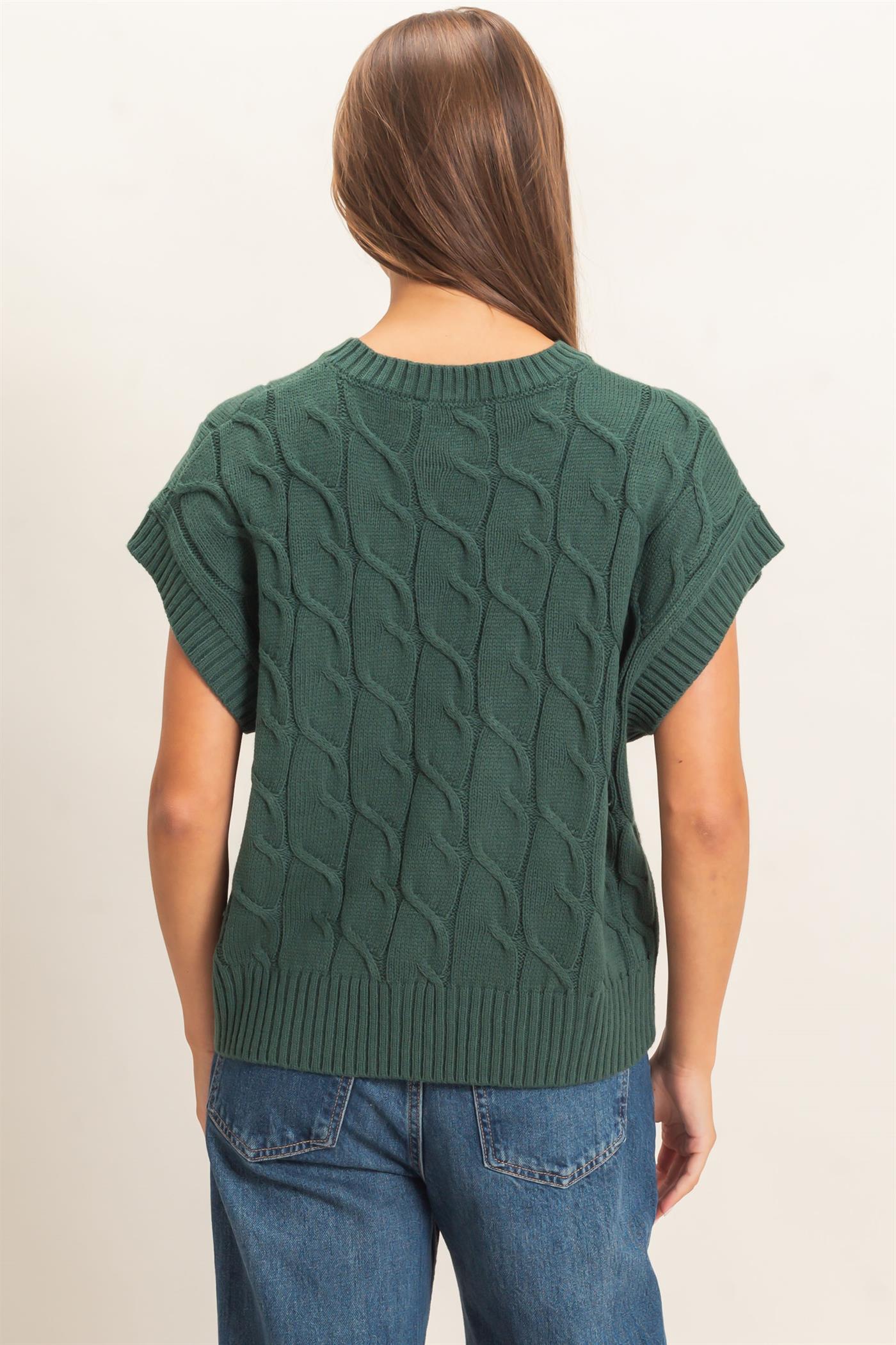 Wholesale Cable Knit Cap Sleeve Sweater Sweaters DZ26C974 DARK GREEN DOUBLE ZERO