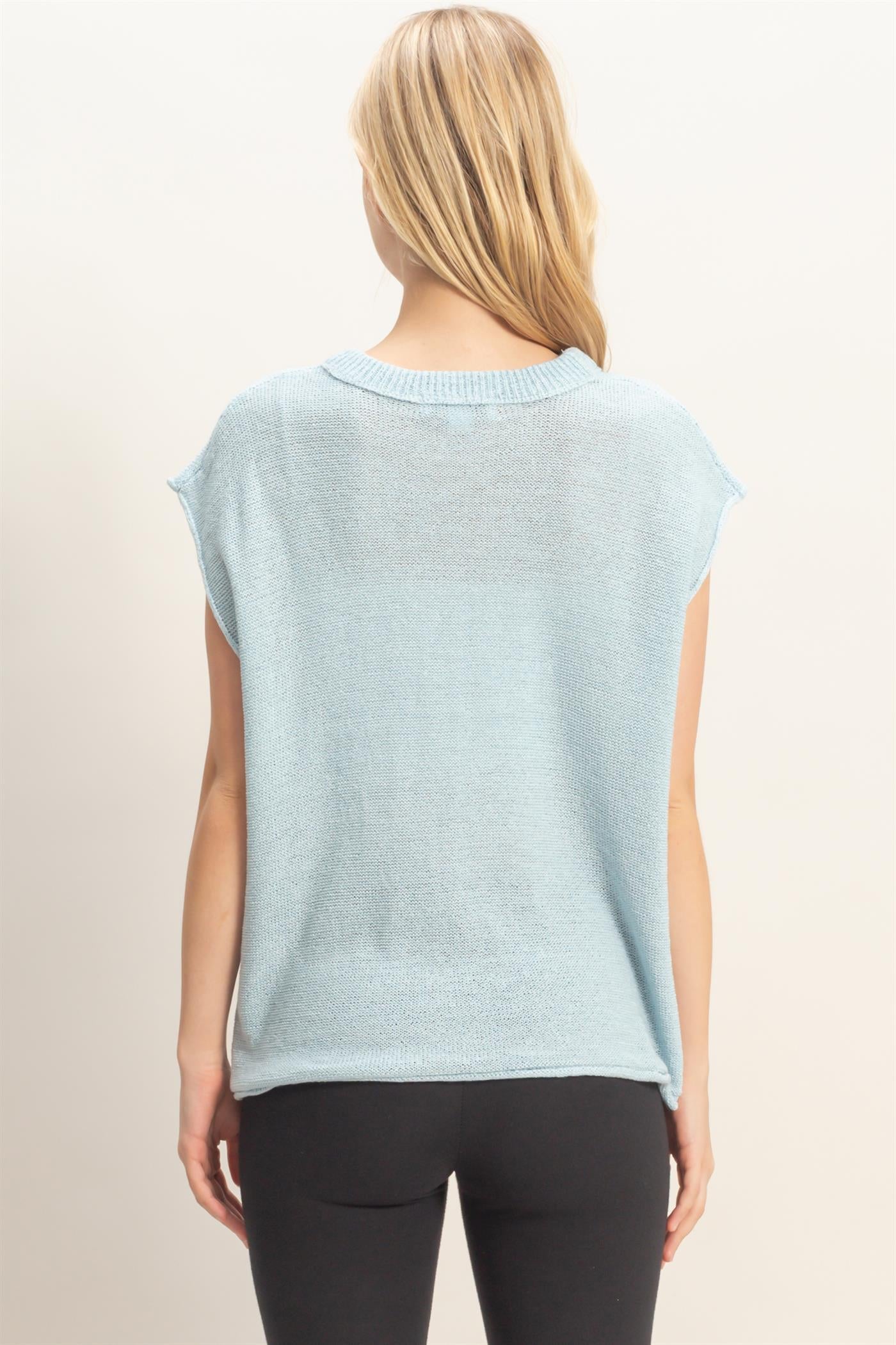 Wholesale Sleeveless Ribbed Knit Top Sweaters HF26A633 BLUE HYFVE