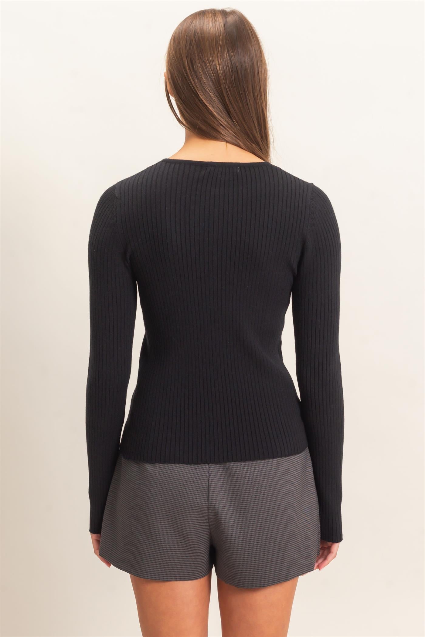 Wholesale Ribbed Button Front Cardigan Cardigans DZ26E322 BLACK DOUBLE ZERO