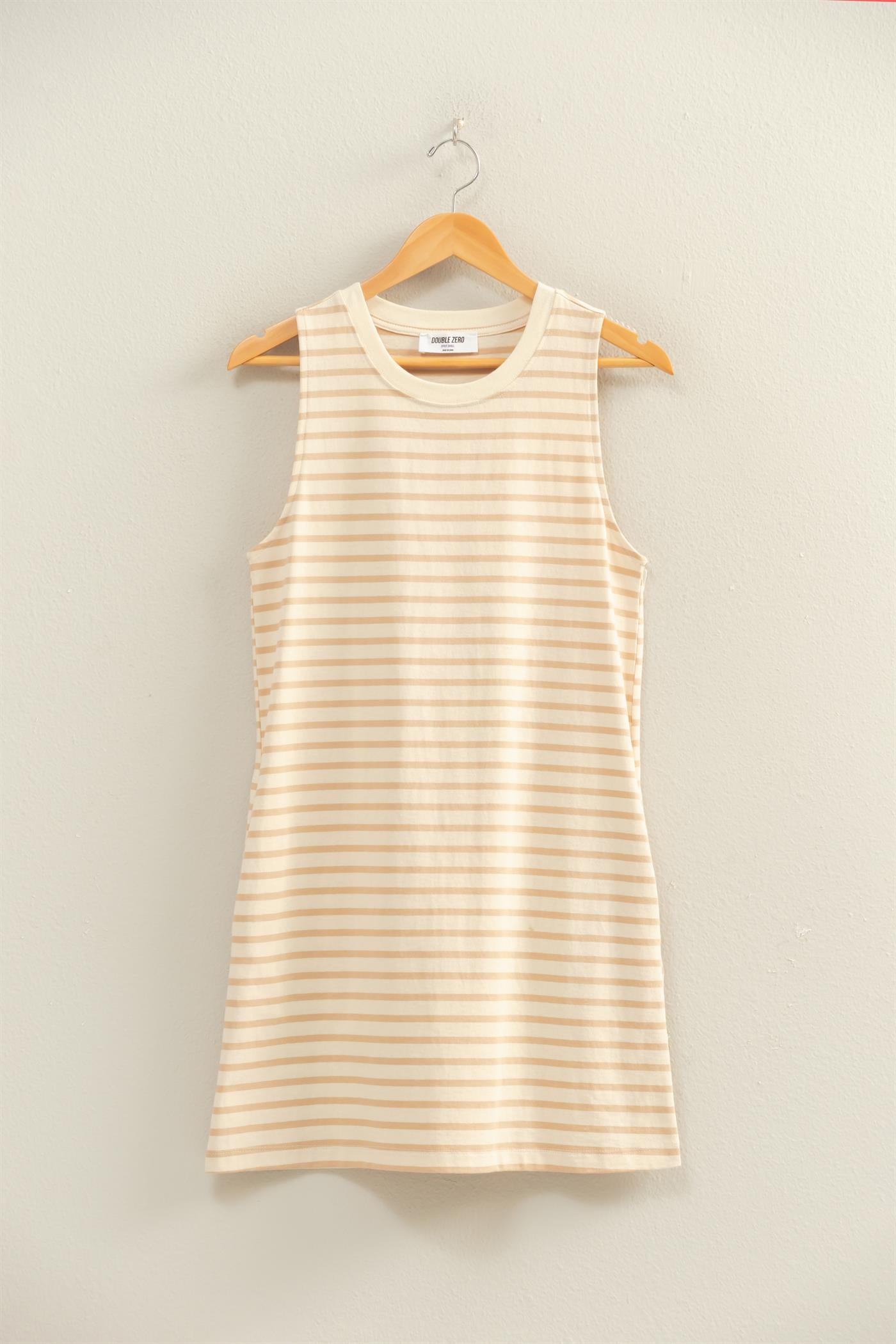Wholesale Striped Sleeveless Mini Dress Dresses DZ26C068 TAUPE DOUBLE ZERO