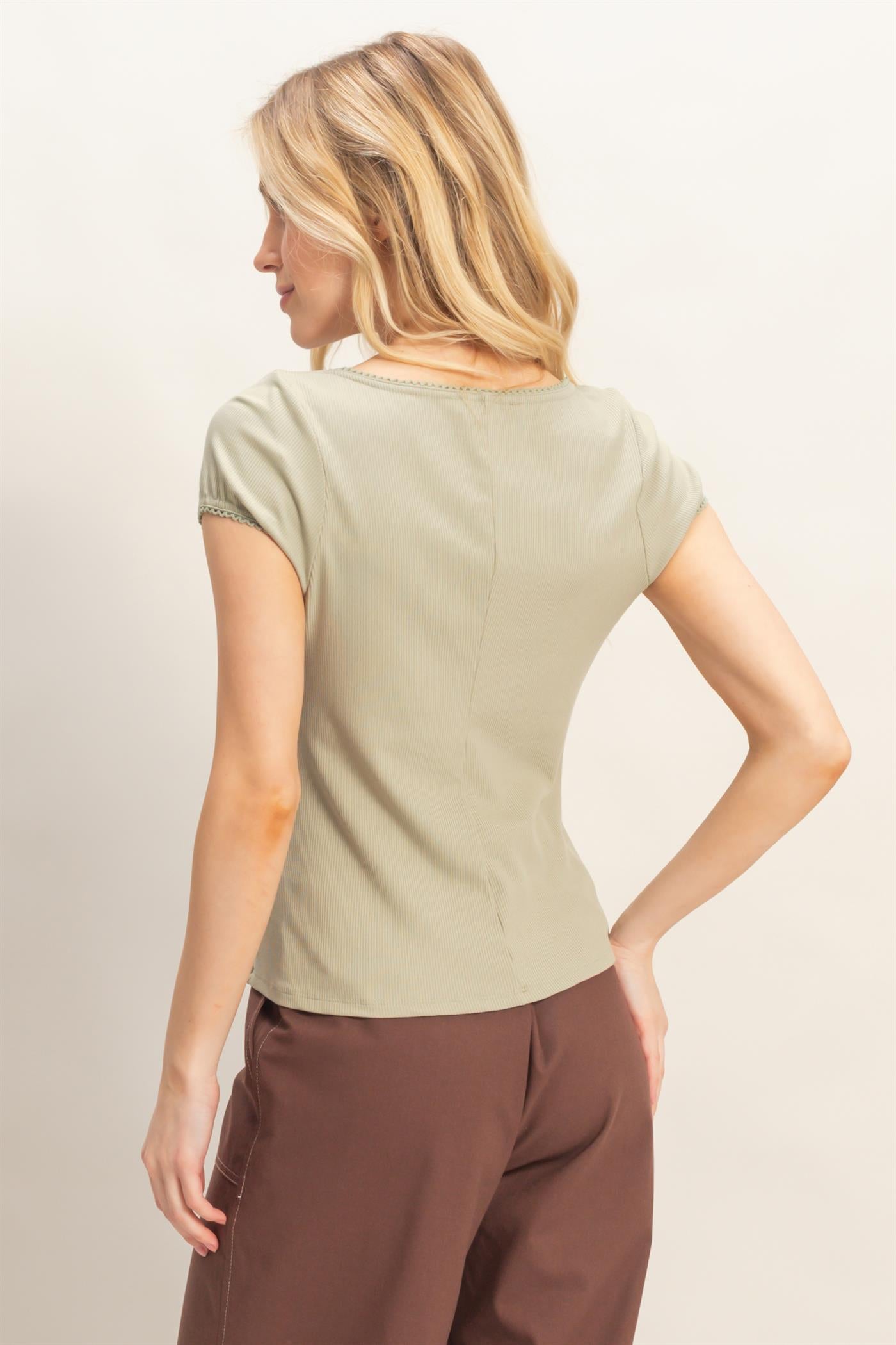 Wholesale Scalloped Button Front Top Clothing Tops HF26C607 SPRING OLIVE HYFVE