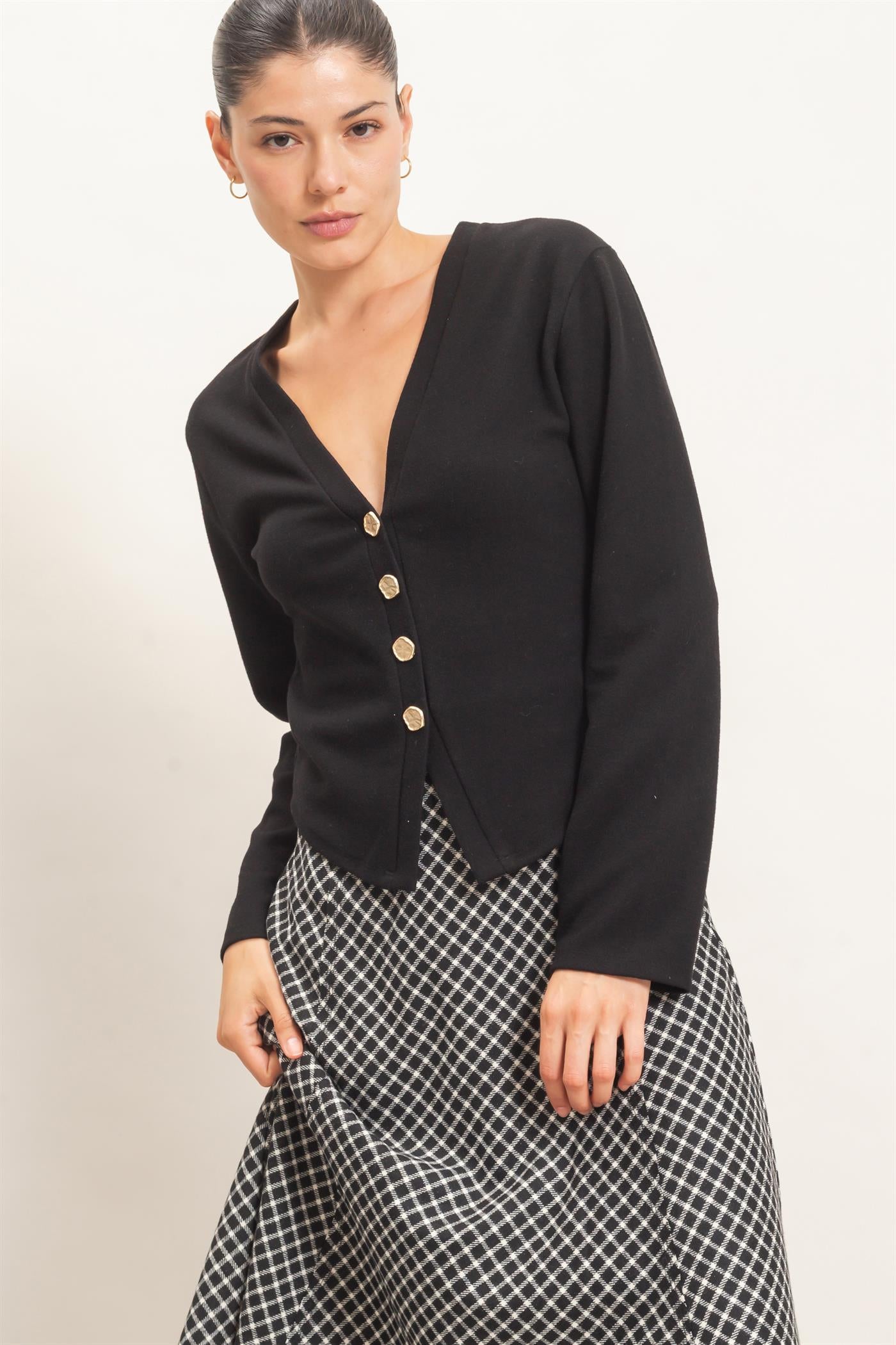 Wholesale V-Neck Buttoned Cardigan Cardigans HF26E540 BLACK HYFVE