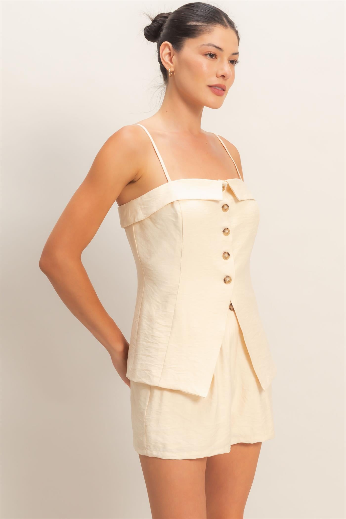 Wholesale Strap Buttoned Top And Shorts Set Clothing DZ26C115-SET IVORY HYFVE