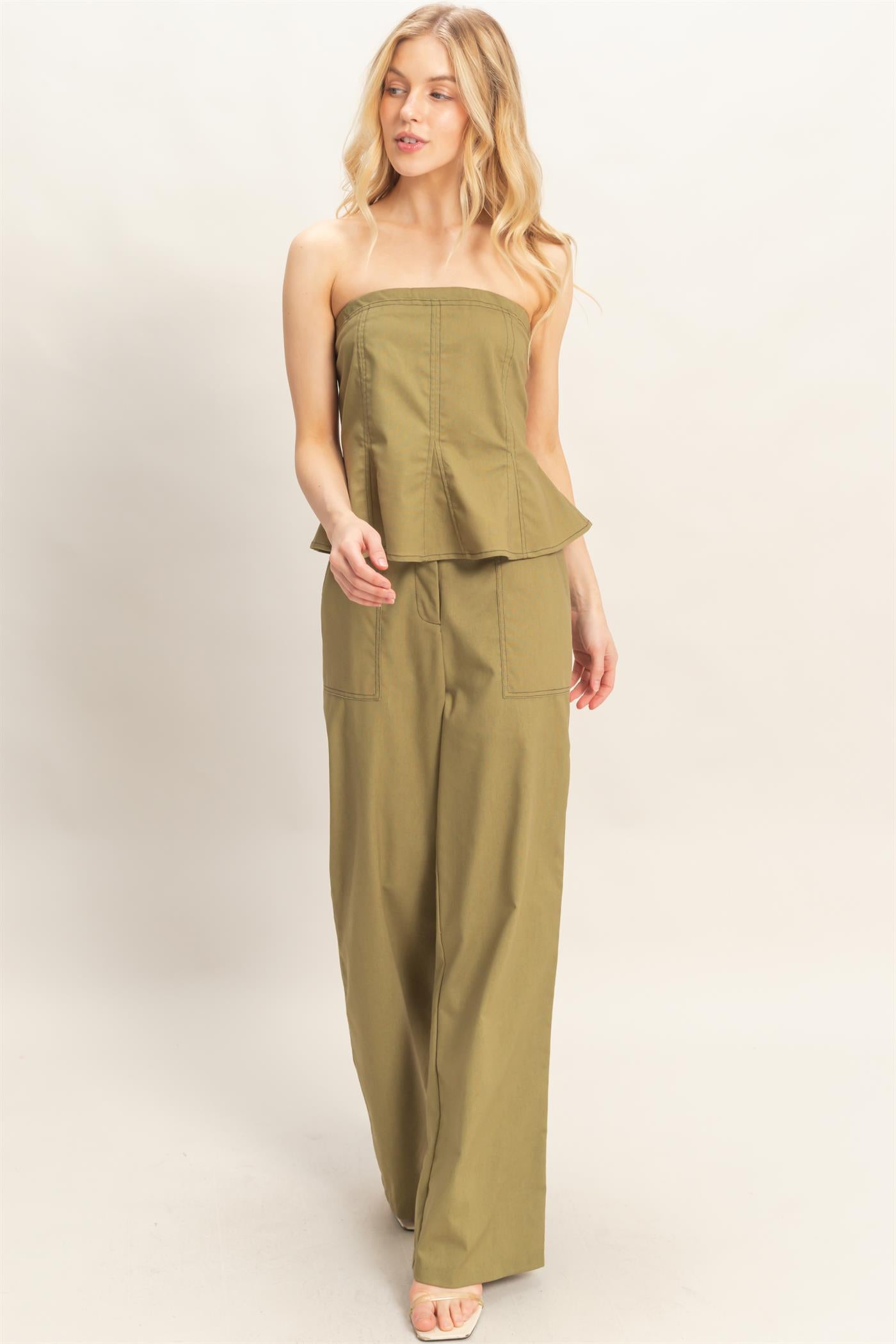Wholesale Wide-Leg Pants With Pockets Pants HF26C402 OLIVE HYFVE