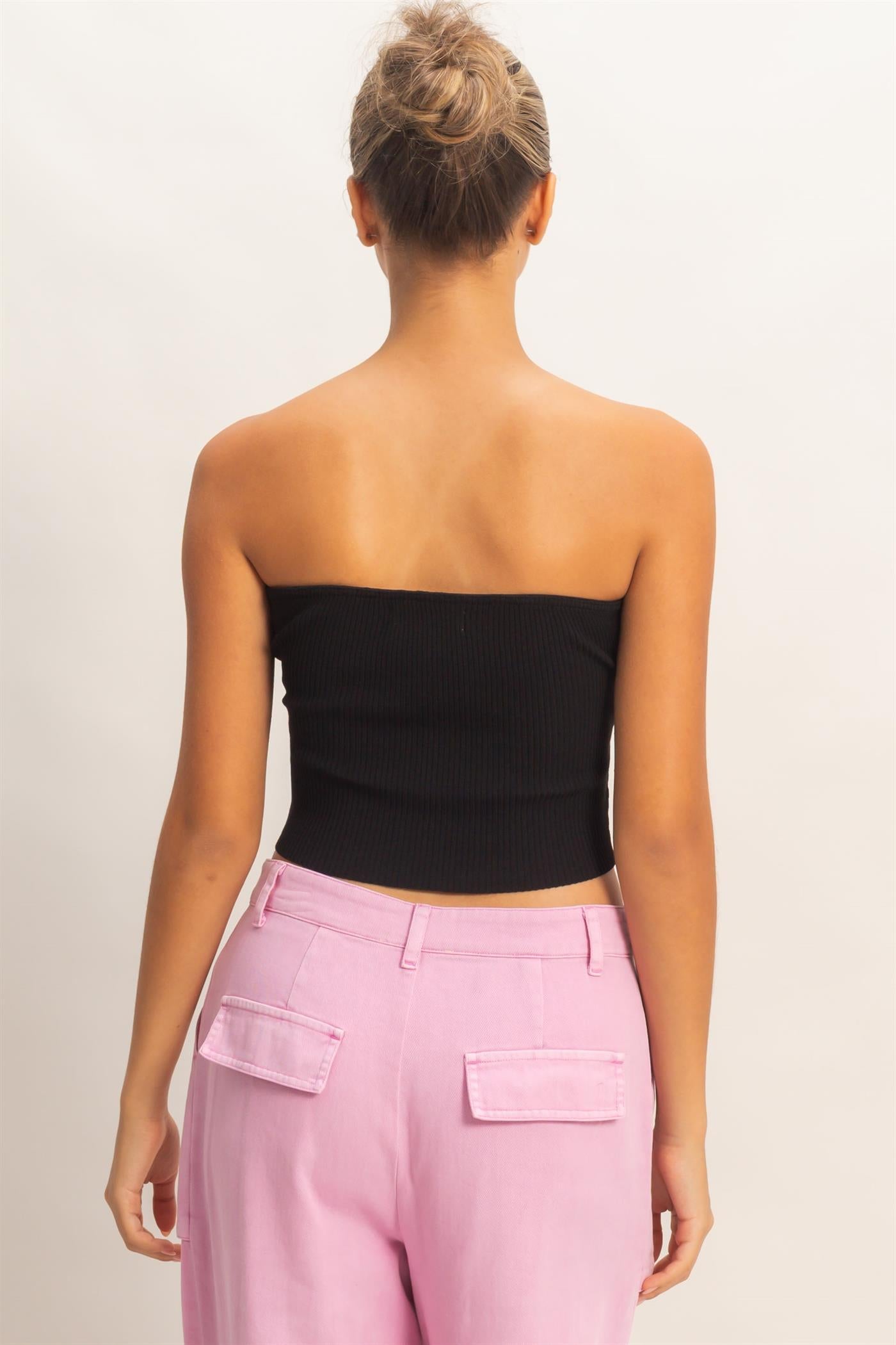 Wholesale Ribbed Knot Bustier Top Clothing Tops DZ26A308 BLACK DOUBLE ZERO