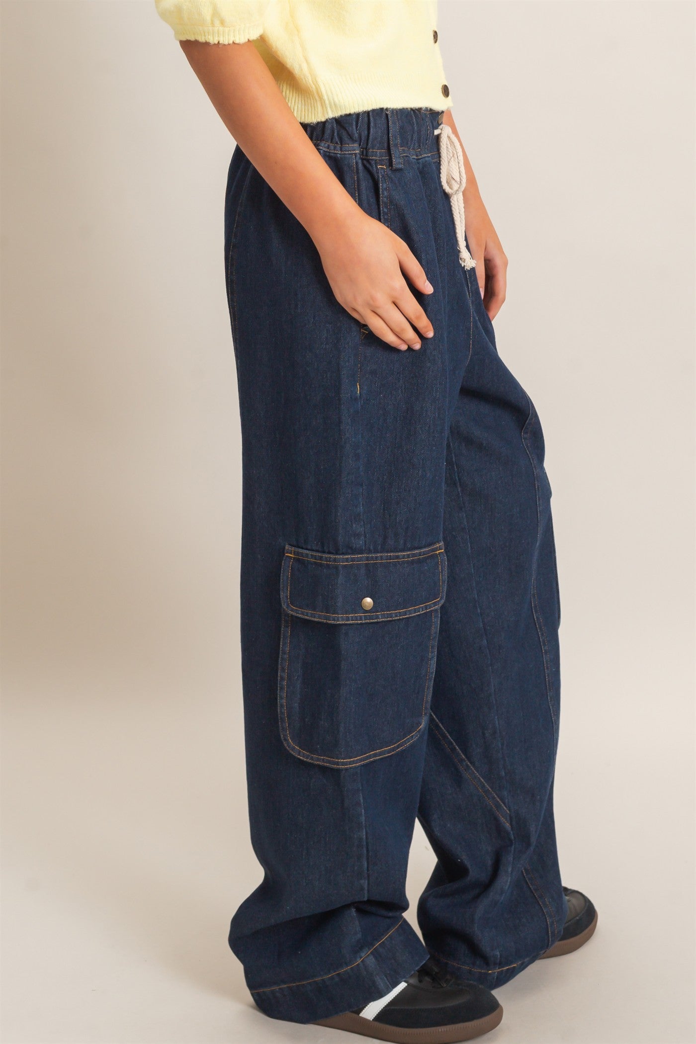 Wholesale Drawstring Cargo Denim Pants Pants HF26E182 DARK DENIM HYFVE