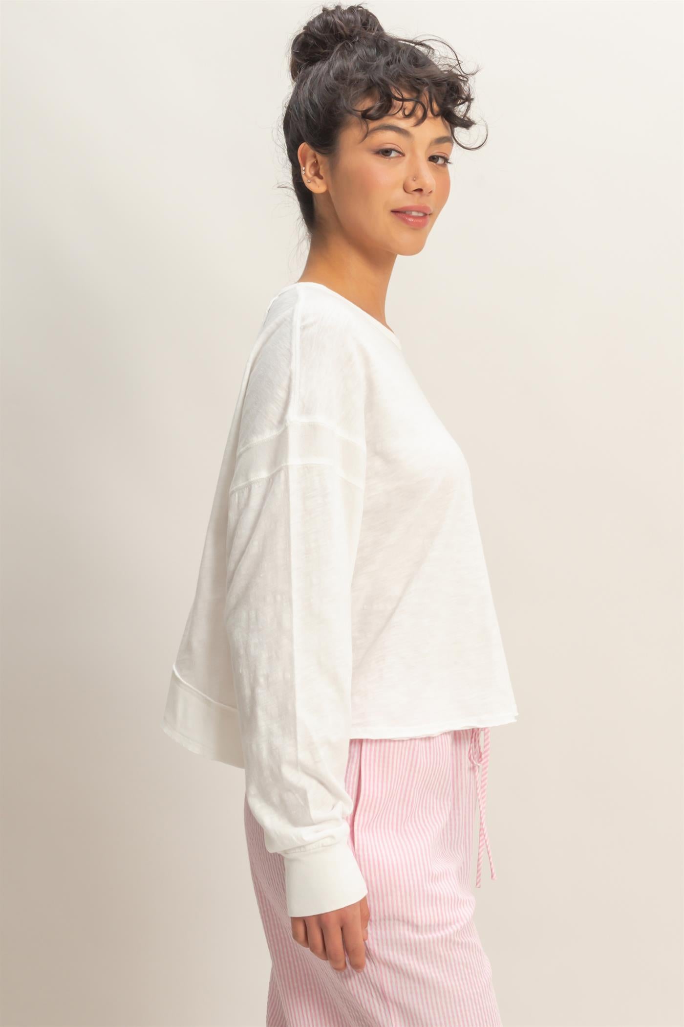 Wholesale Cross Detail Open Back Long-Sleeve Top Clothing Tops DZ26C731 WHITE DOUBLE ZERO