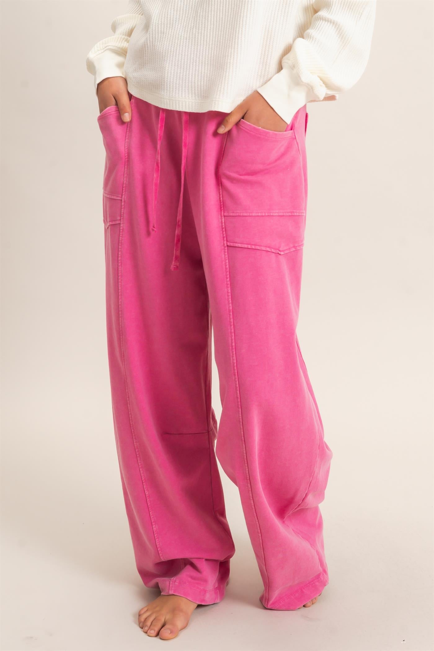 Wholesale Mineral Washed Barrel Sweatpants Pants DZ26F246 FUCHSIA DOUBLE ZERO