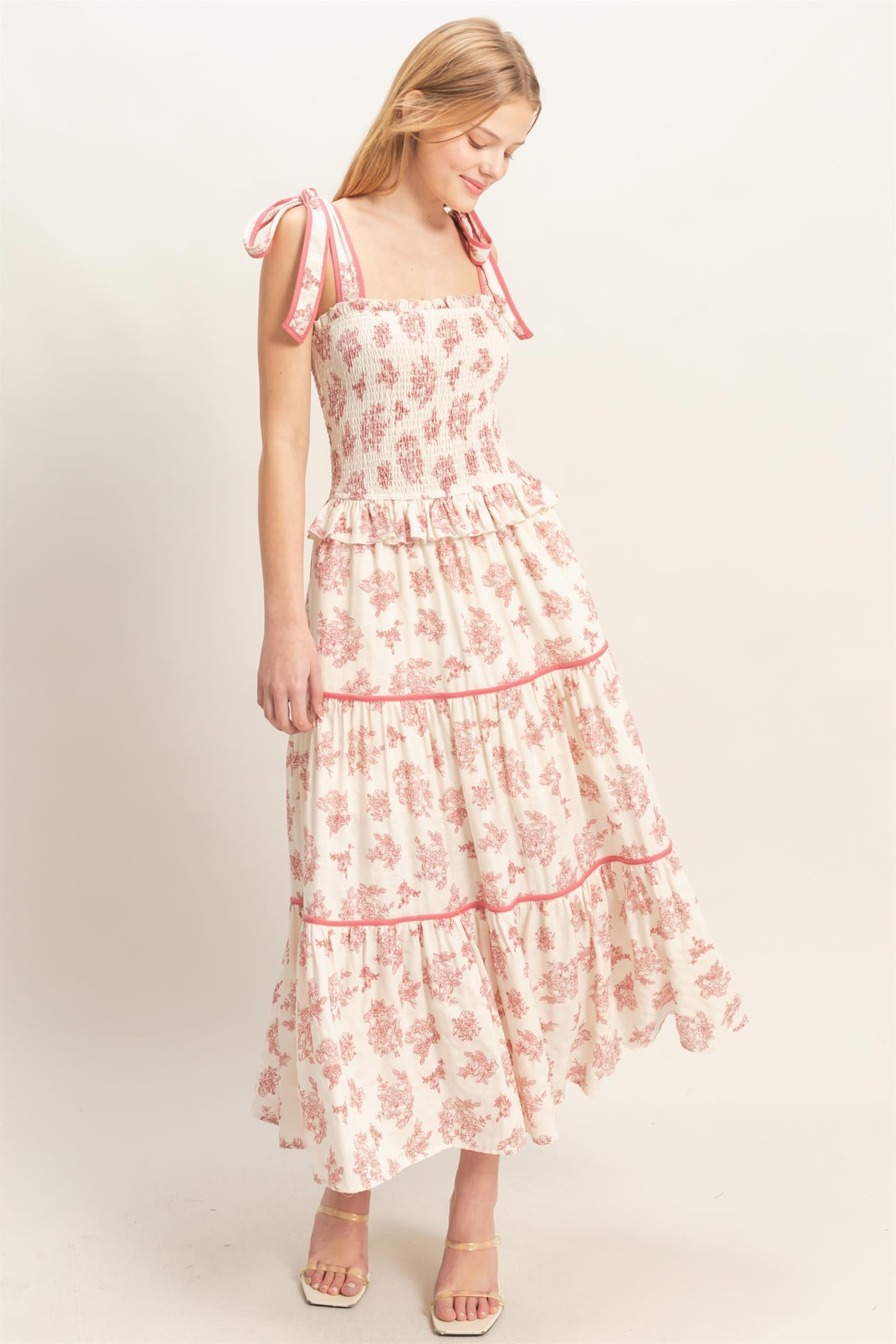 Wholesale Floral Tiered Sundress Dresses HF26A492-D BURGUNDY HYFVE