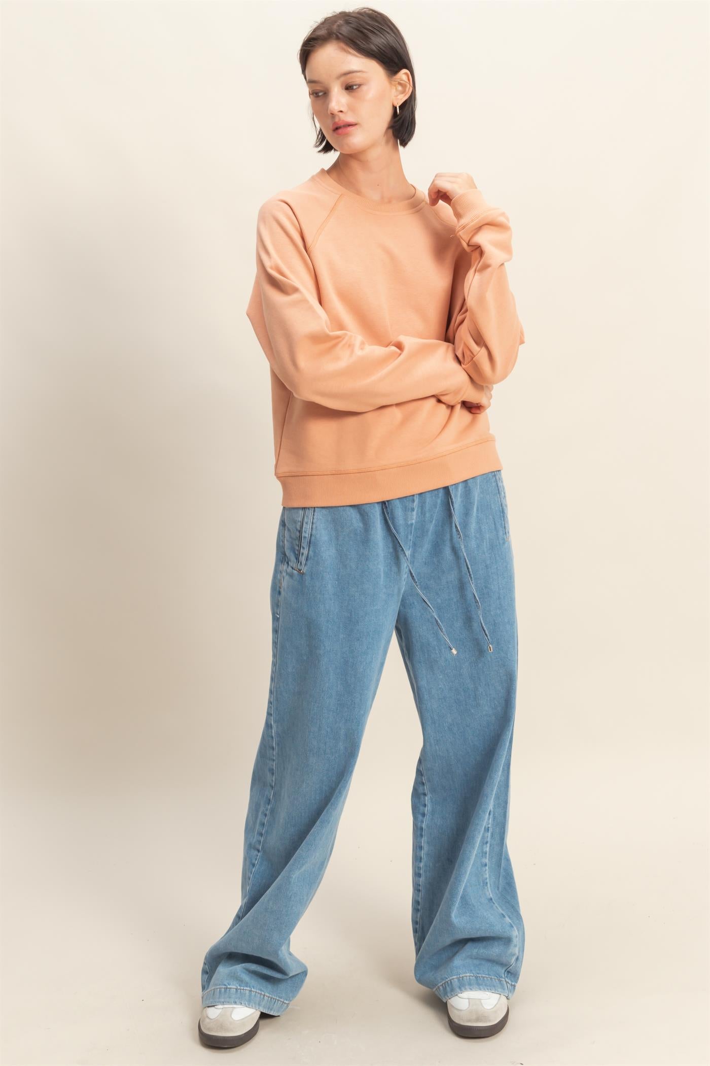 Wholesale Crew Neck Raglan Sleeve Comfy Pullover Sweatshirt Sweatshirts DZ25E237 CLAY DOUBLE ZERO