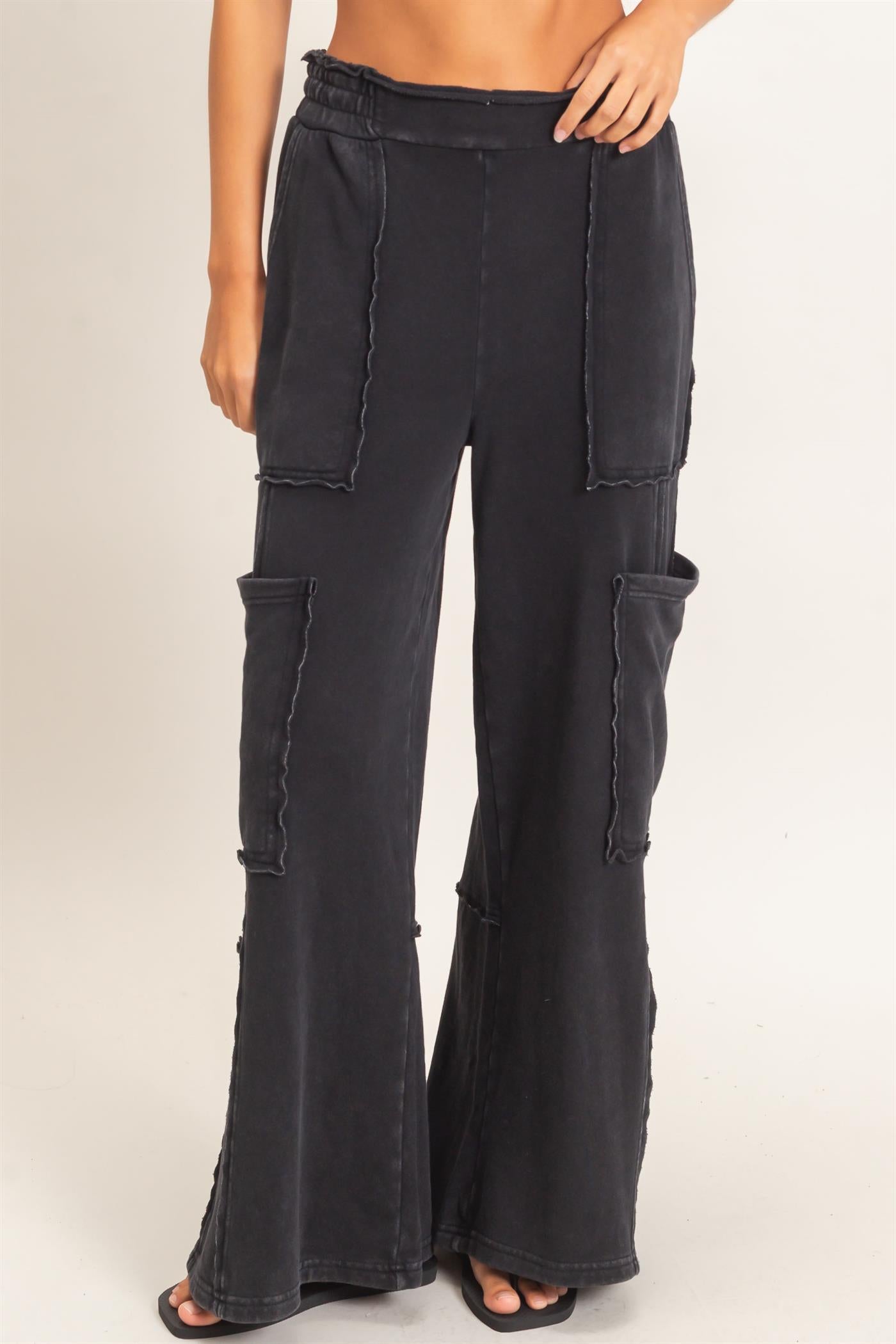 Wholesale Mineral Wash Cargo Pocket Pants Pants DZ26C963 BLACK DOUBLE ZERO