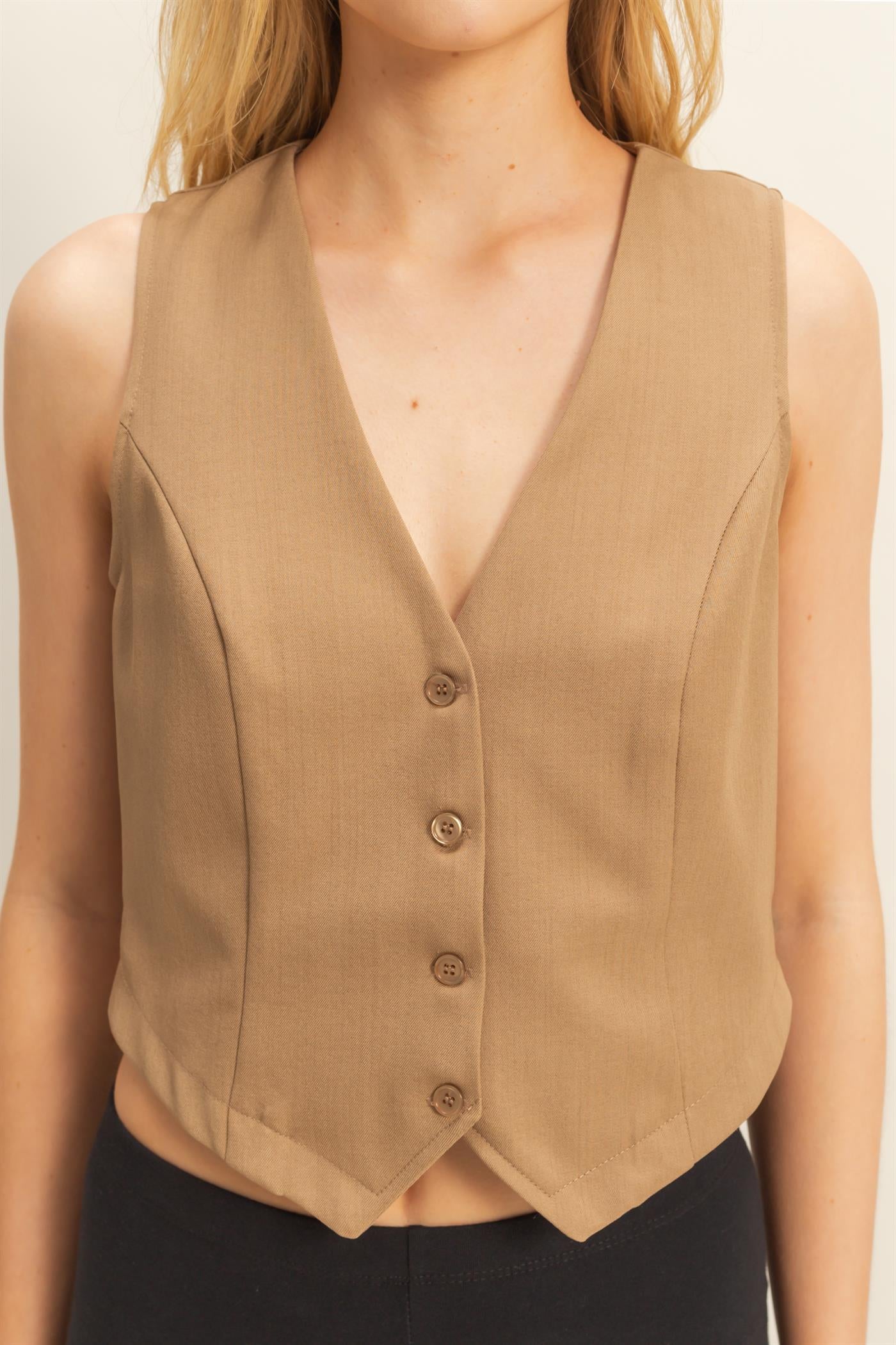 Wholesale Chic Sleeveless Vest Clothing Tops HF25C893 BROWN HYFVE