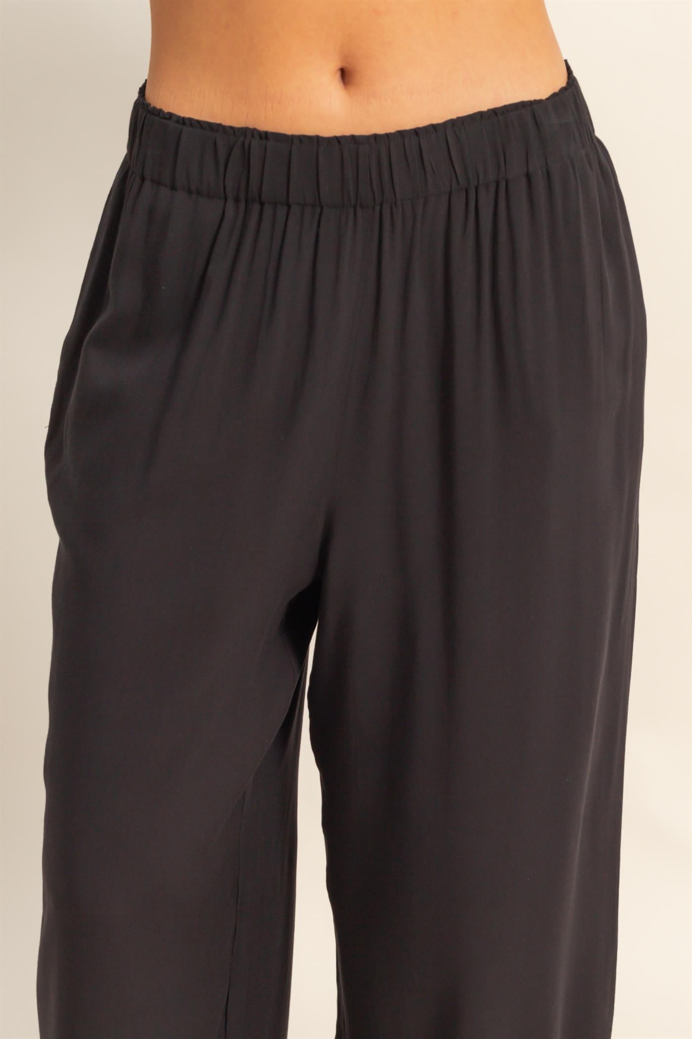 Wholesale High Waist Woven Wide Leg Pants Pants DZ25C192 BLACK DOUBLE ZERO