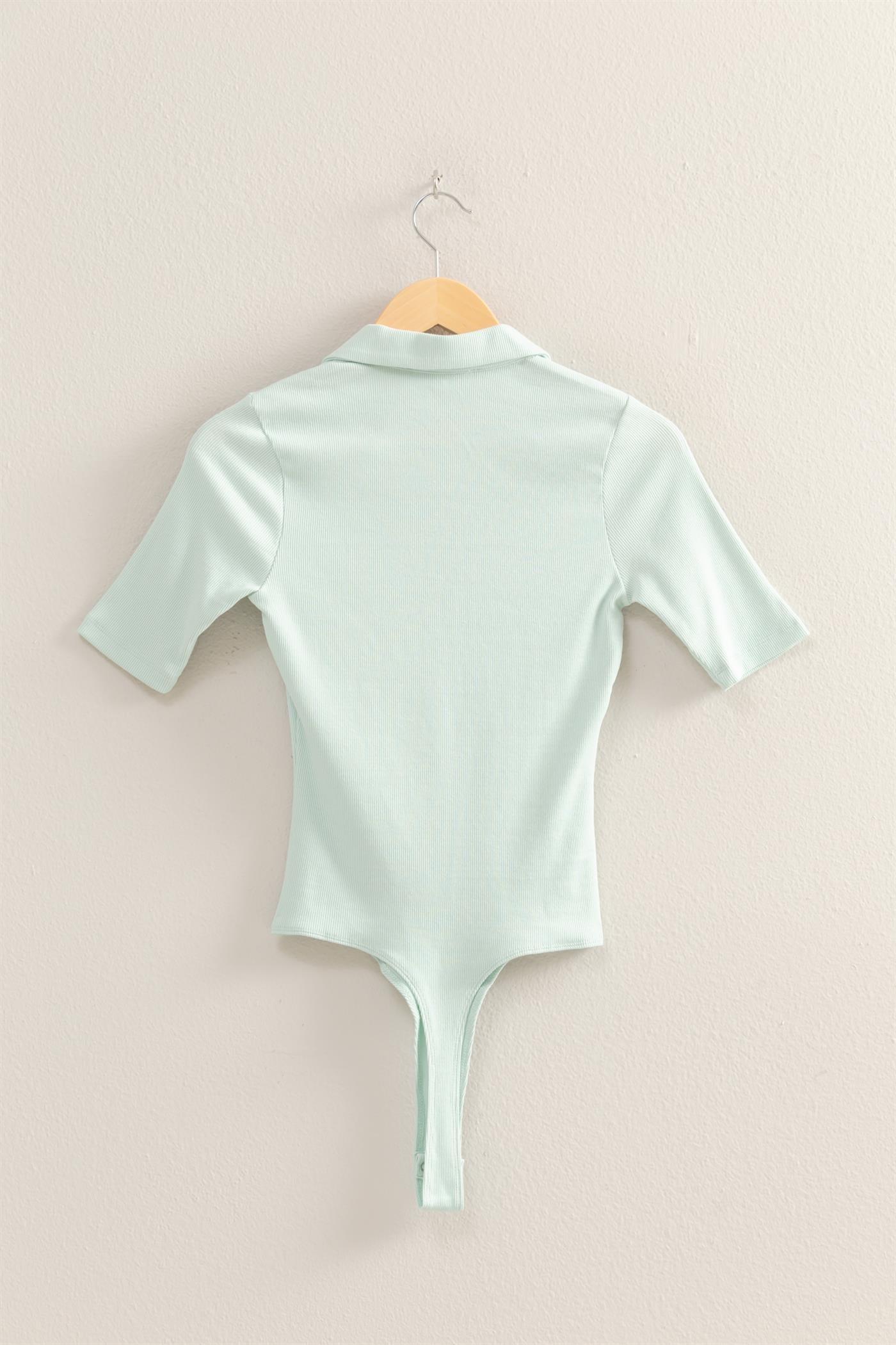 Wholesale Polo Neck Short Sleeve Bodysuit Bodysuits DZ25A777 MINT DOUBLE ZERO