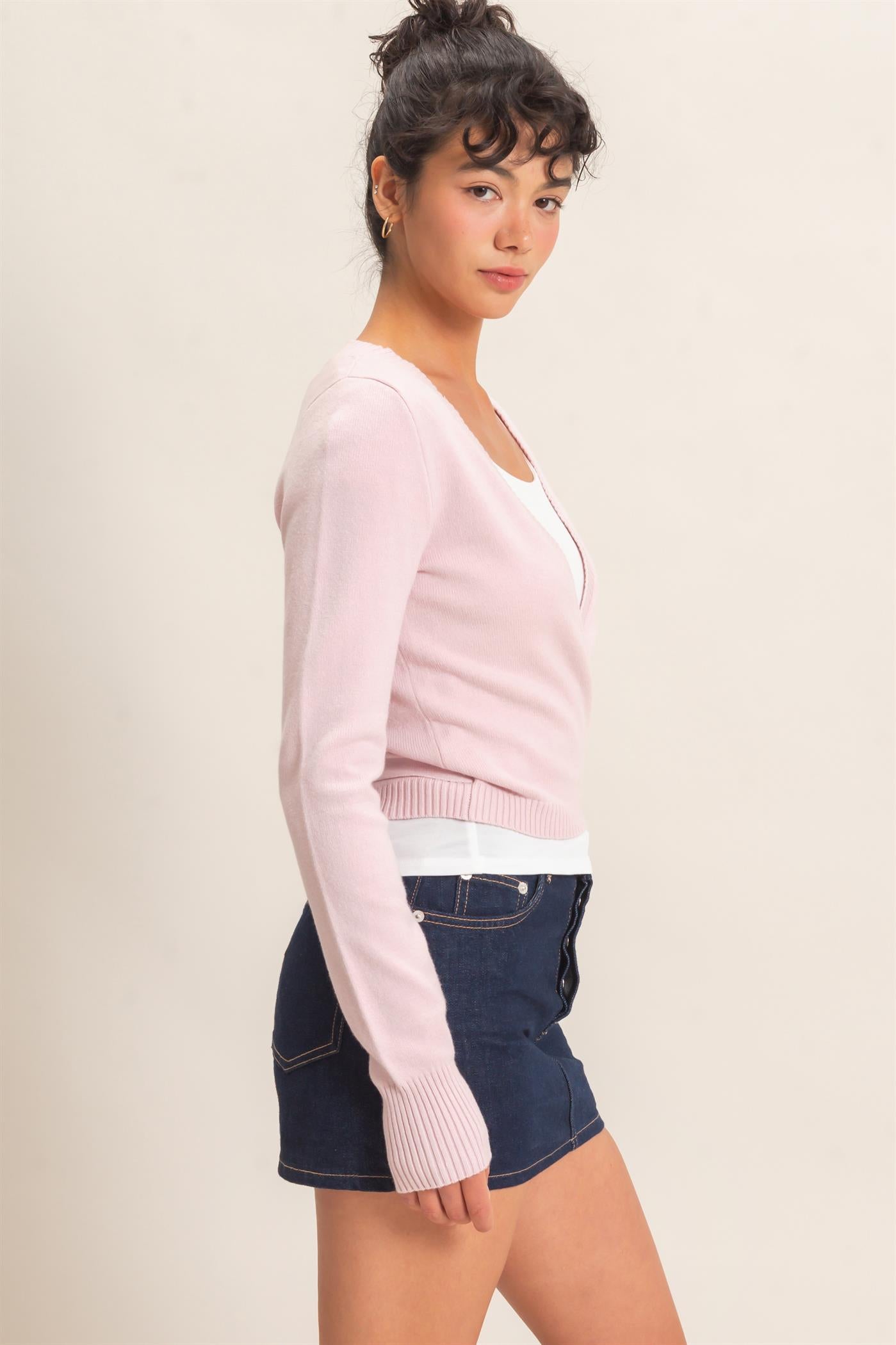 Wholesale Wrap Knit Cardigan Sweaters DZ26F393 LIGHT PINK DOUBLE ZERO