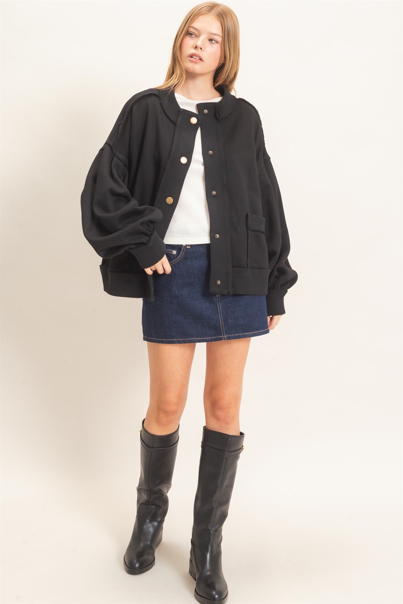 Wholesale Snap Front Jacket Coats & Jackets HF26E003 BLACK HYFVE