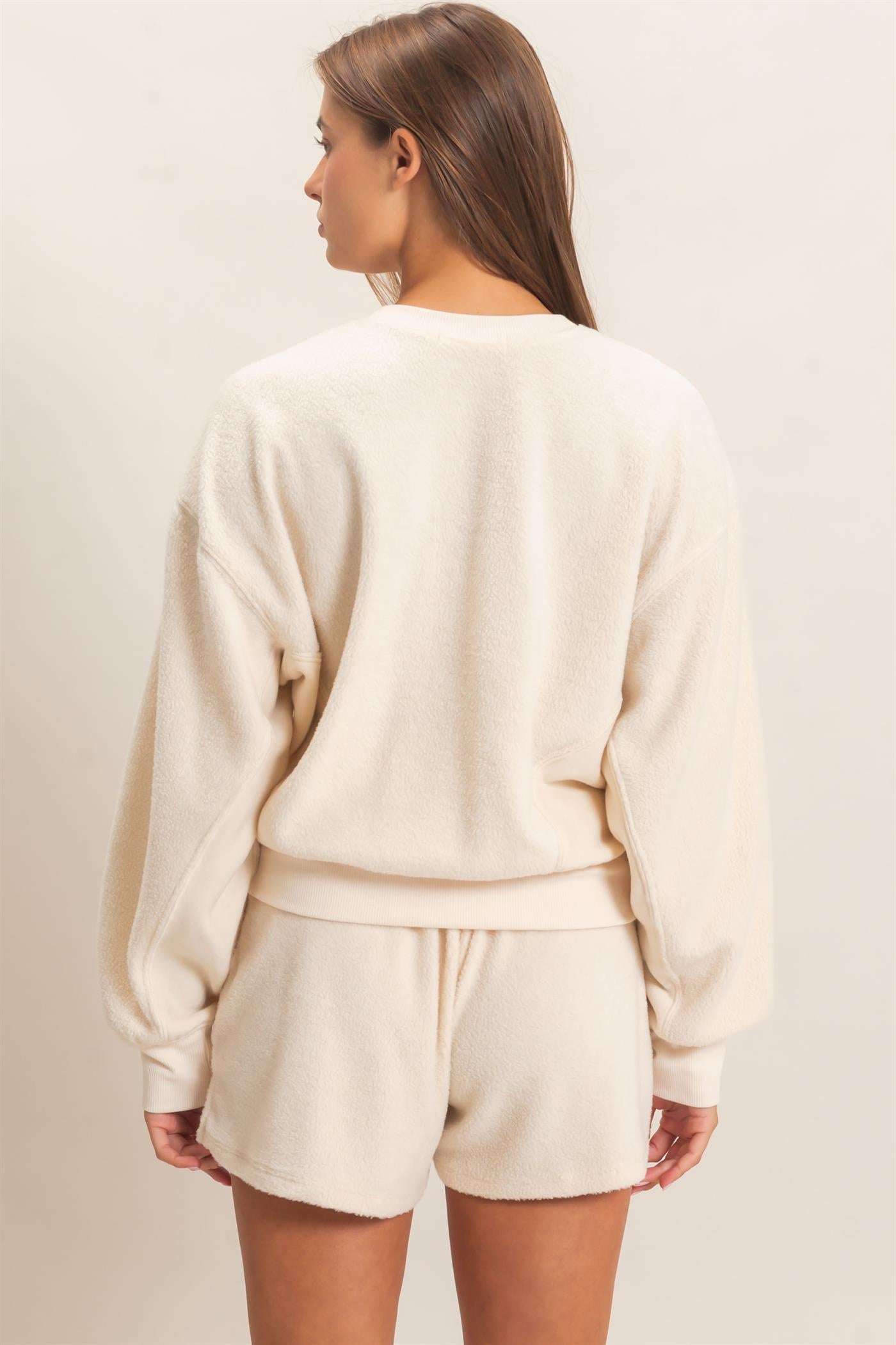 Wholesale Contrast Sweatshirt & Shorts Set Clothing DZ25F478-SET IVORY DOUBLE ZERO
