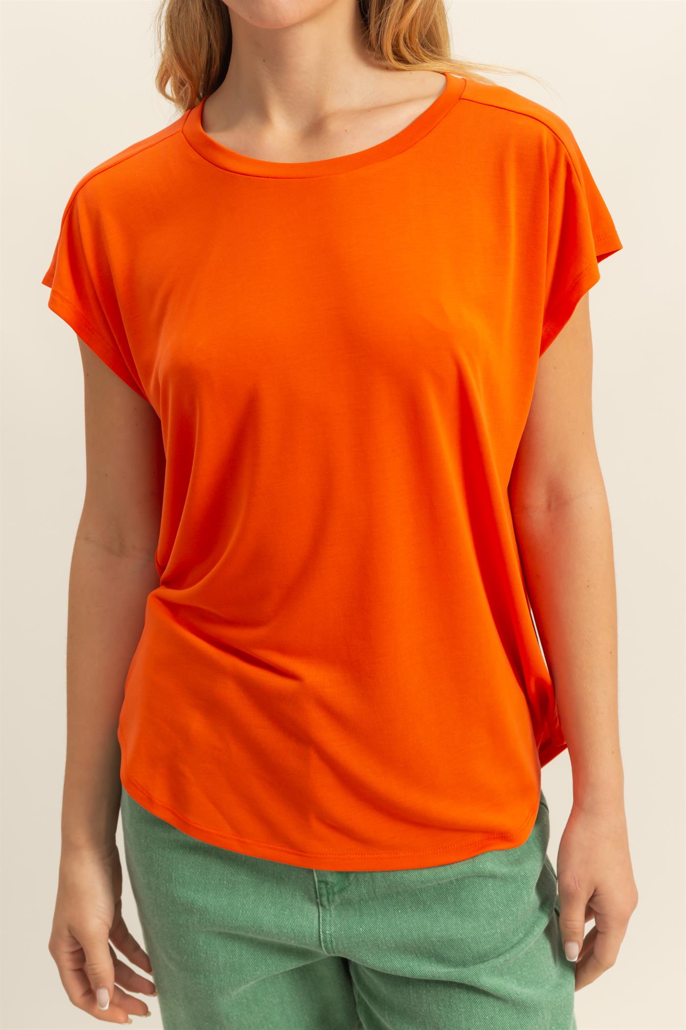 Wholesale Relaxed Dolman Short Sleeve Top Clothing Tops DZ25A902 TOMATO DOUBLE ZERO