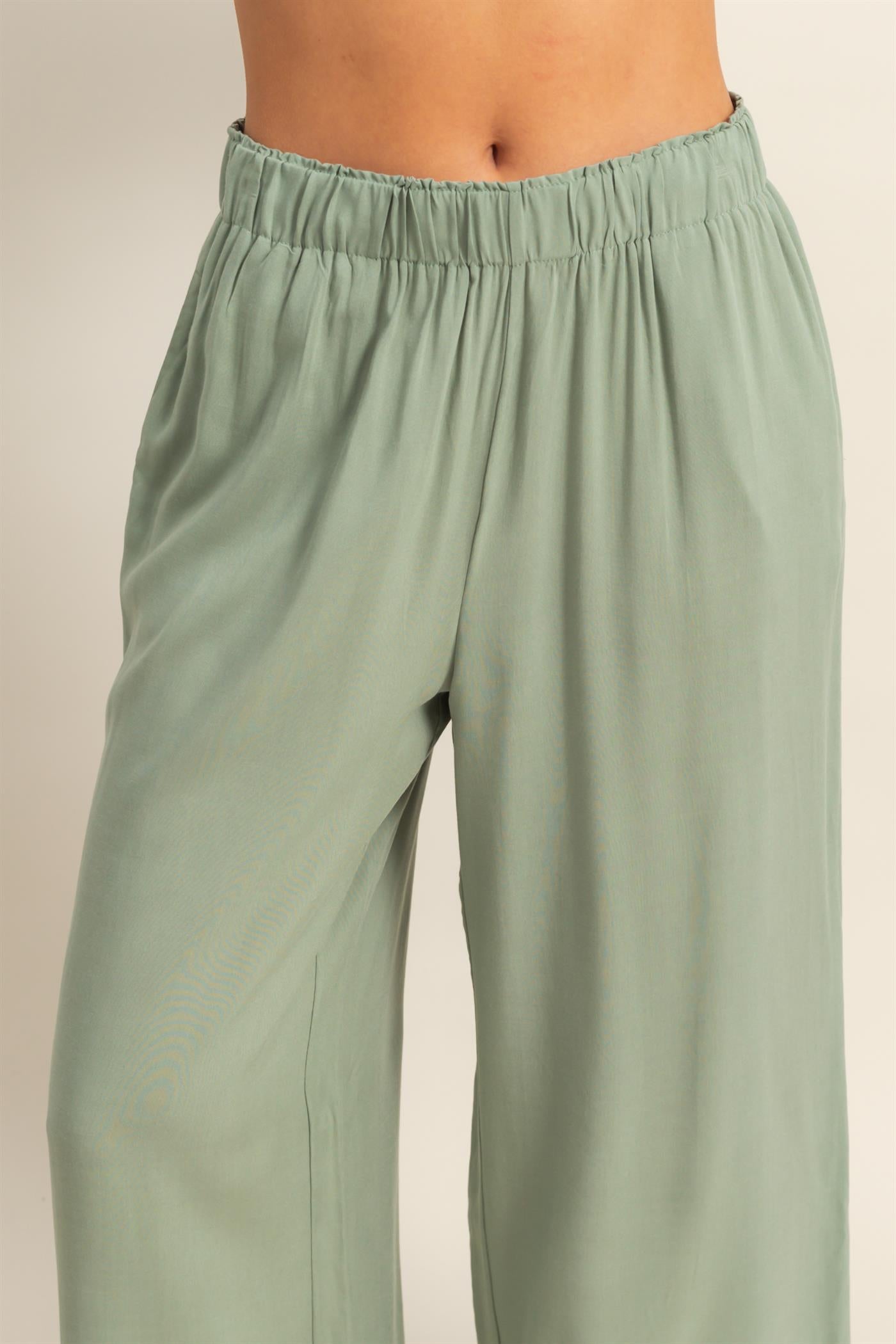 Wholesale High Waist Woven Wide Leg Pants Pants DZ25C192 SAGE GREEN DOUBLE ZERO