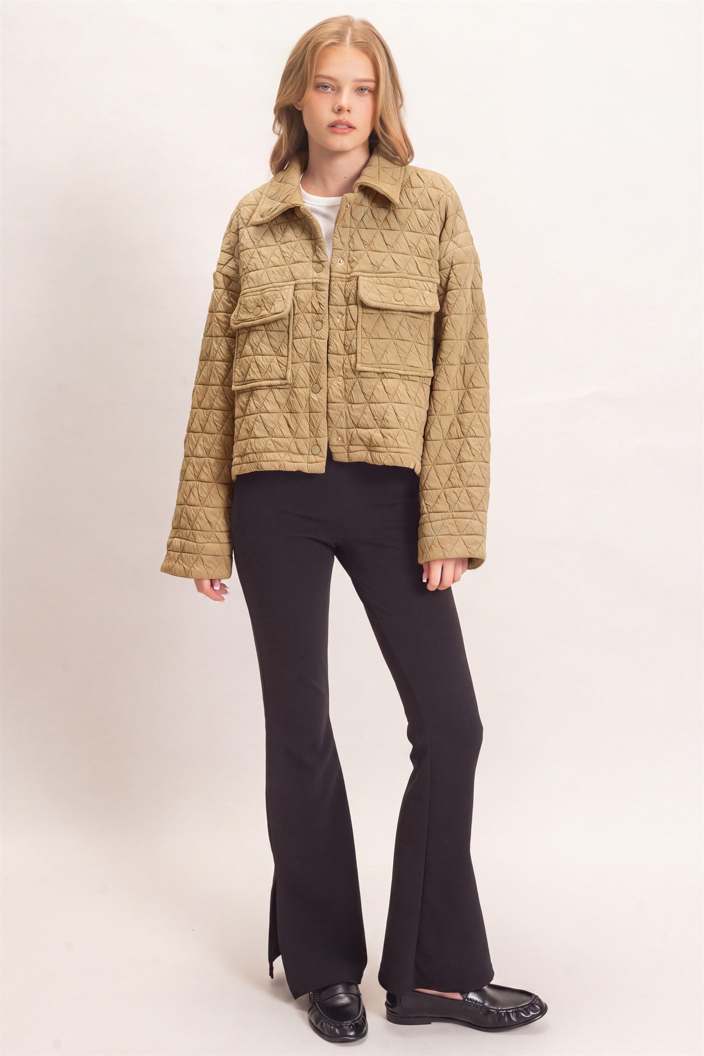 Wholesale Triangle Quilted Button-Up Jacket Coats & Jackets HF26F145 LIGHT BROWN DOUBLE ZERO