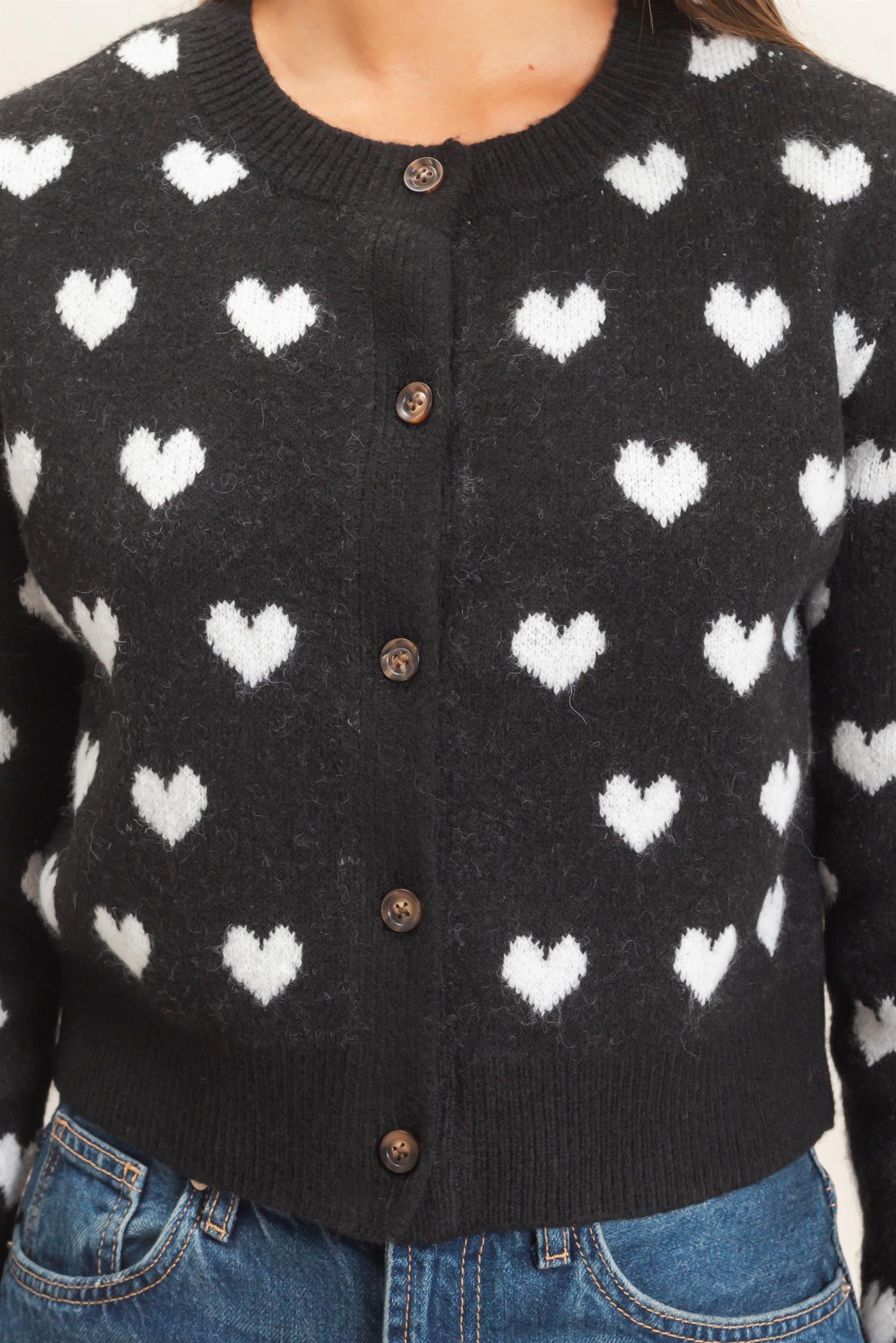 Wholesale Heart Pattern Cardigan Cardigans DZ26E320 BLACK DOUBLE ZERO