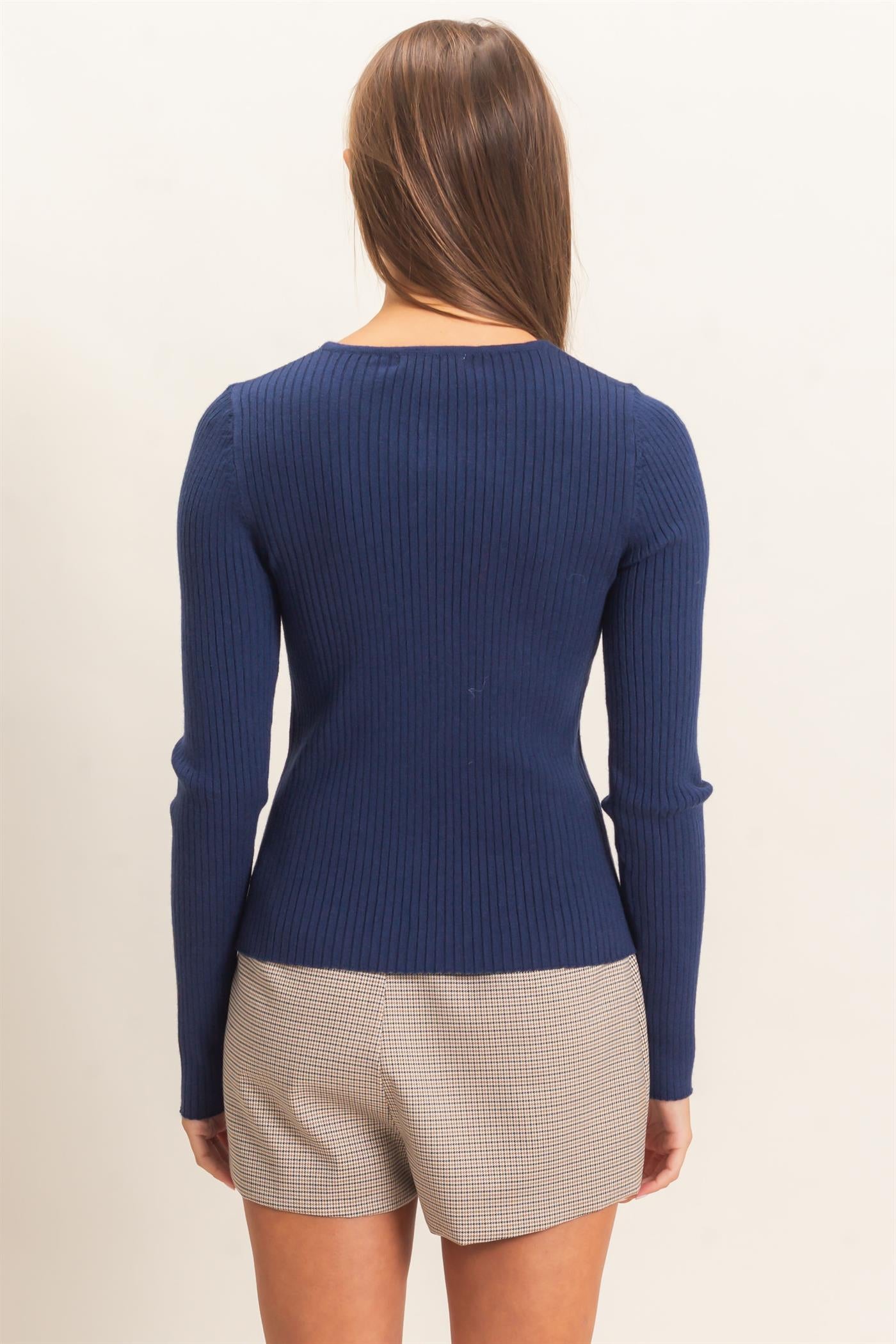 Wholesale Ribbed Button Front Cardigan Cardigans DZ26E322 NAVY DOUBLE ZERO