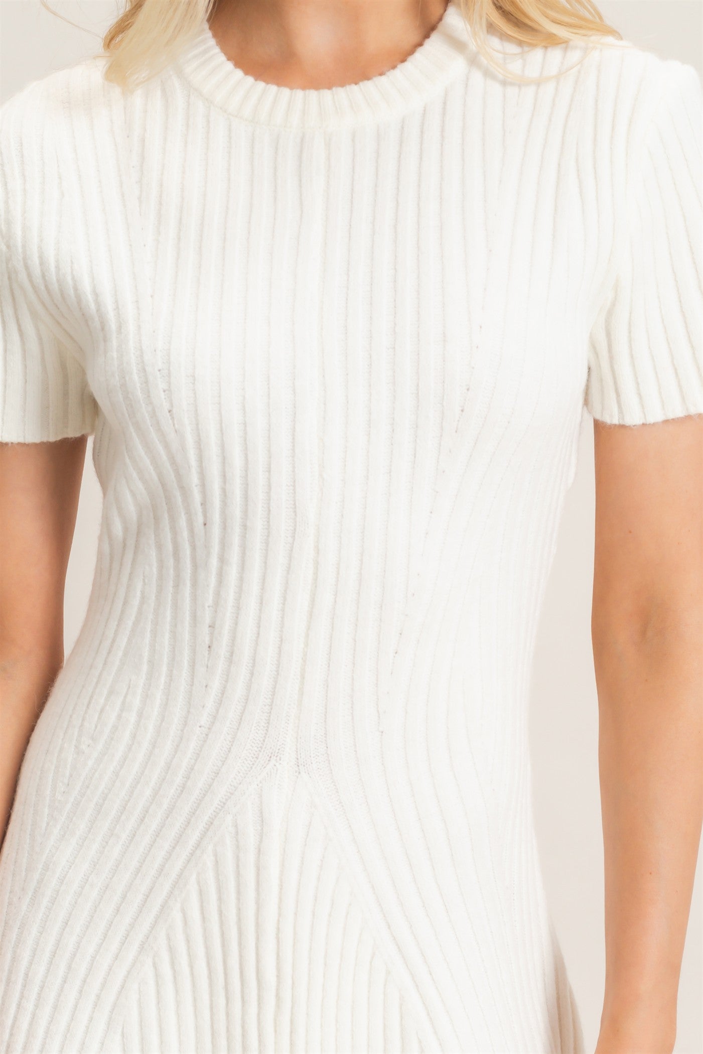Wholesale Ribbed Crew Neck Dress Dresses HF26C989 CREAM HYFVE